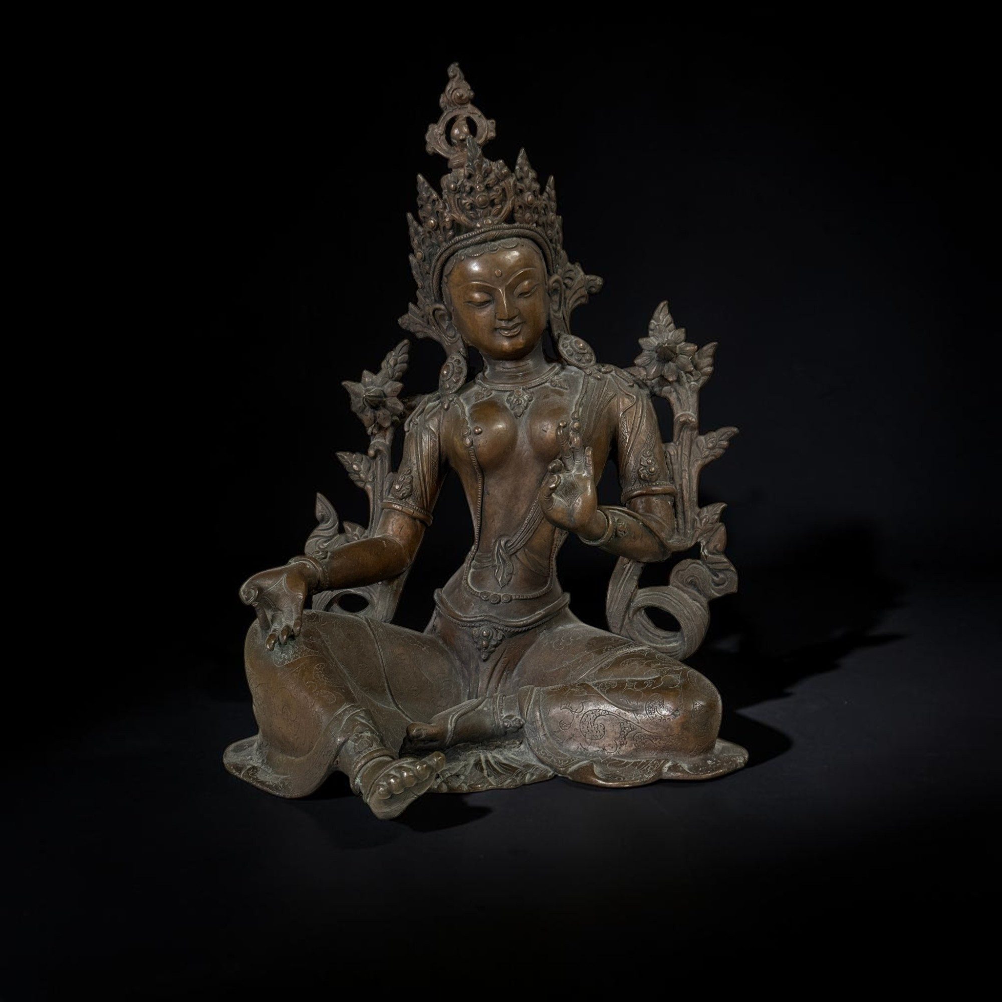 Asien LifeStyle Buddhafigur Grüne Tara Tibet Statue alt Buddhistische Skulptur 41cm