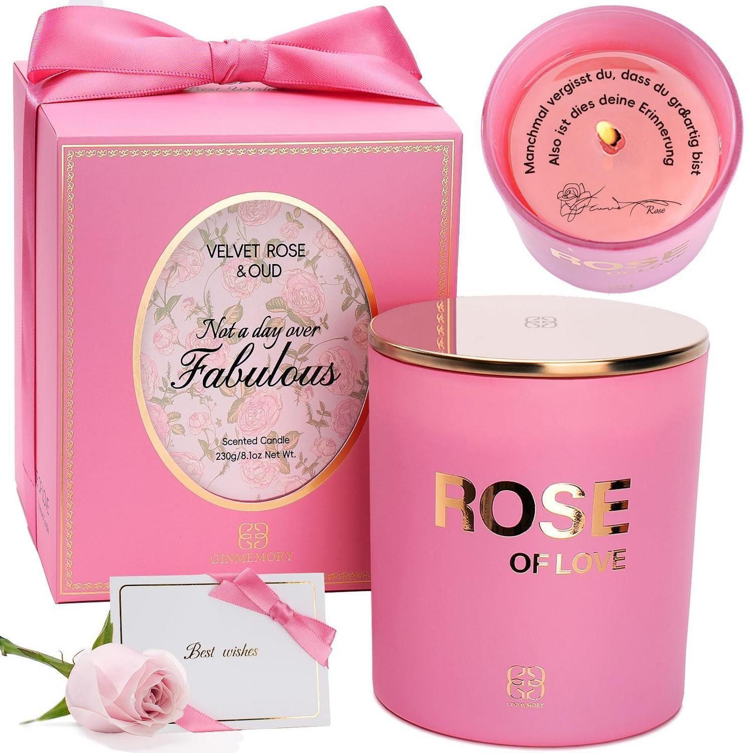 LuxusKollektion Duftkerze Duftkerze Rose Pink Glas Deckel 230g