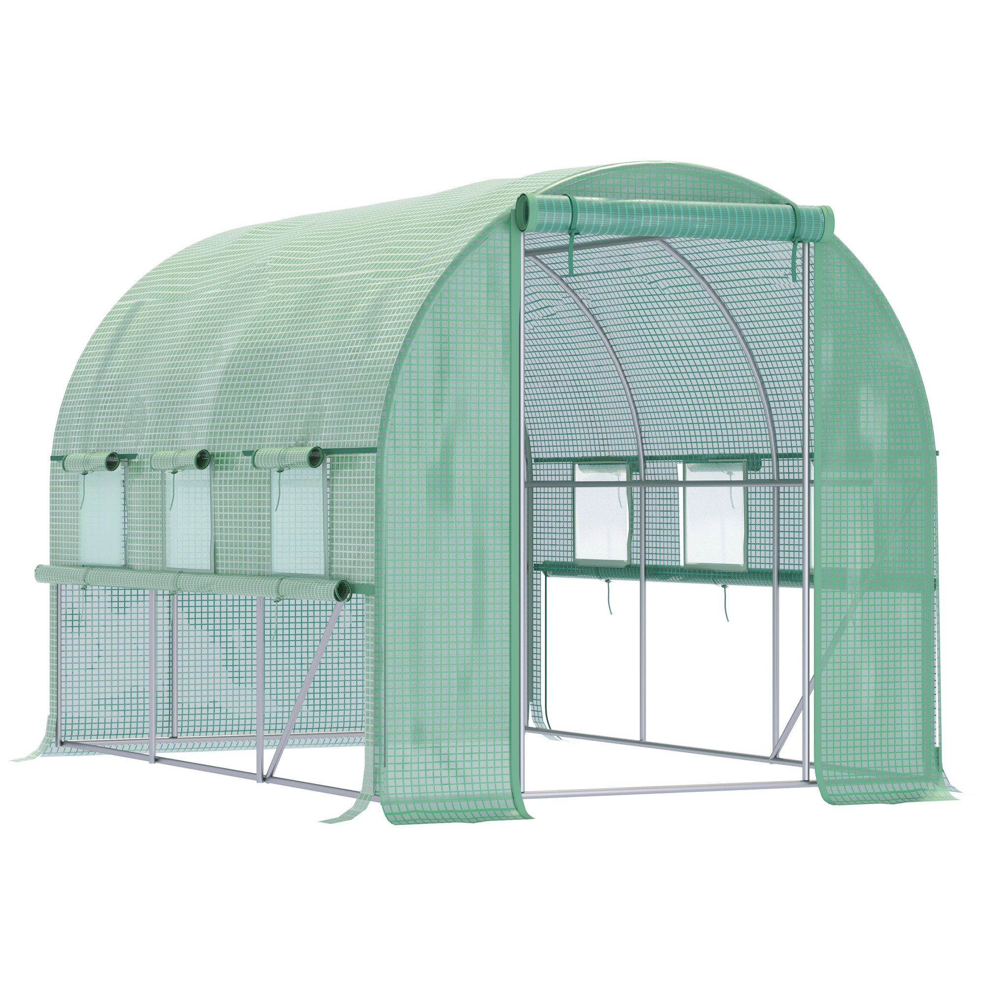 MC Star Foliengewächshaus 2,95x2x2m Tunnel begehbar mit 6 Fenstern UV-Schutz, für Pflanzenanbau im Garten