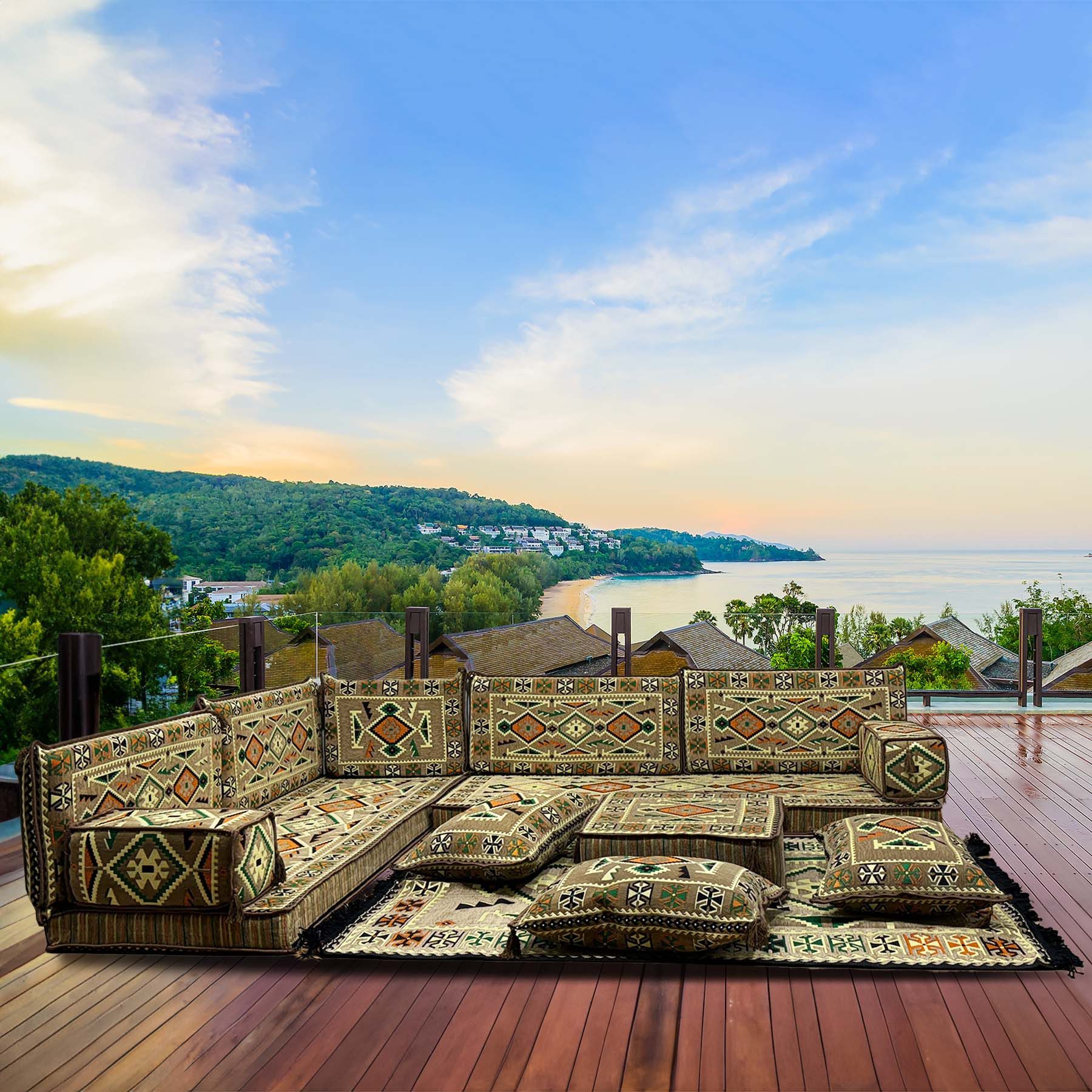 CaddeBuy Sofa Arabische Ecke Majlis, Orientalische Sofa, Palettensofa, Sitzecke, 14 Teile