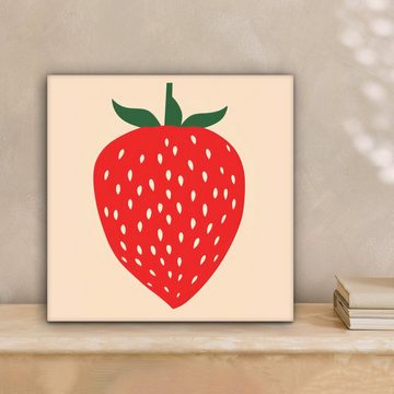 OneMillionCanvasses® Leinwandbild Erdbeere - Rot - Modern - Boho, (1 St), Leinwand Bilder für Wohnzimmer Schlafzimmer, 20x20 cm