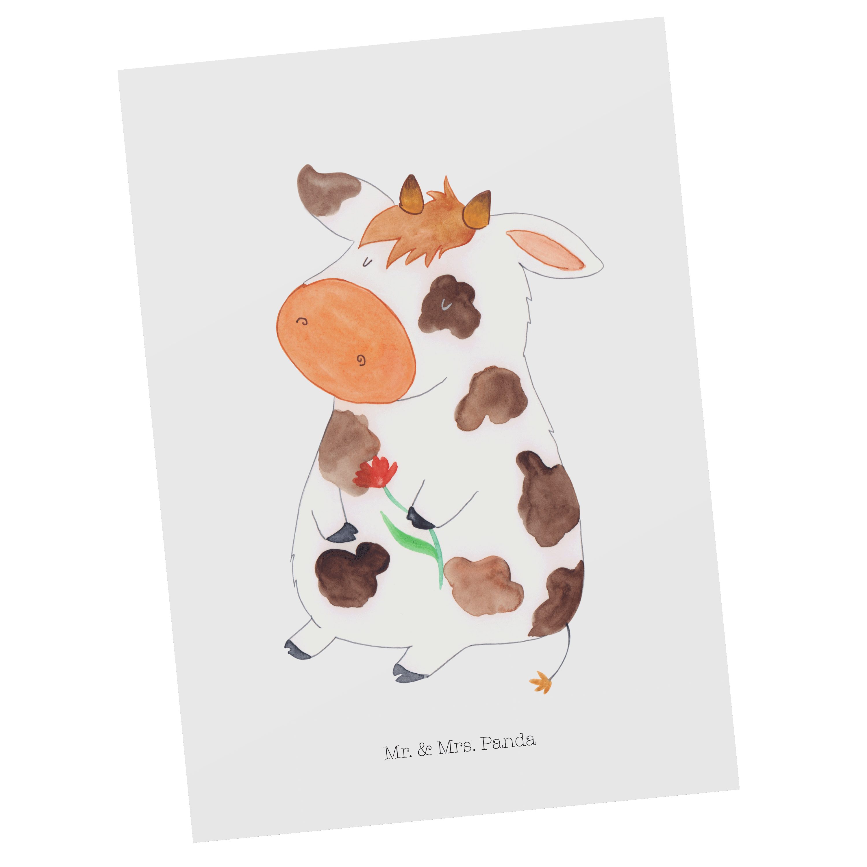 Mr. & Mrs. Panda Postkarte Kuh - Weiß - Geschenk, Dankeskarte, Bauernhof, Landwirtin, Einladung