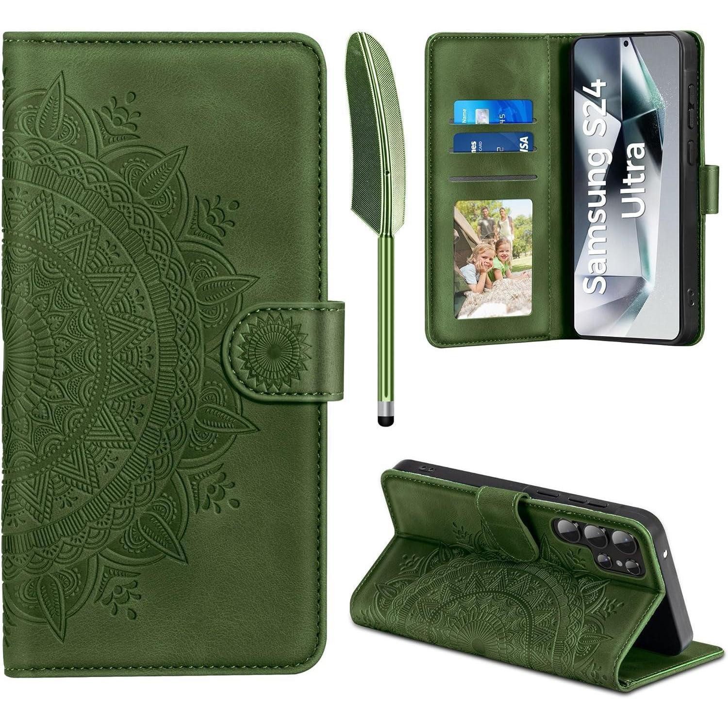 Flip Case Handyhülle Wallet PU Leder Samsung Galaxy S24 Ultra Grasgrün
