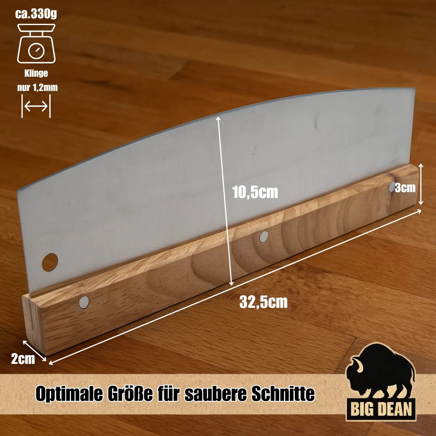 BigDean Pizzaschneider Pizzamesser mit Klingenschutz 32cm Edelstahlklinge - Pizza Wiegemesser, Wellenschliff, Ohne Drücken, Ohne Quetschen