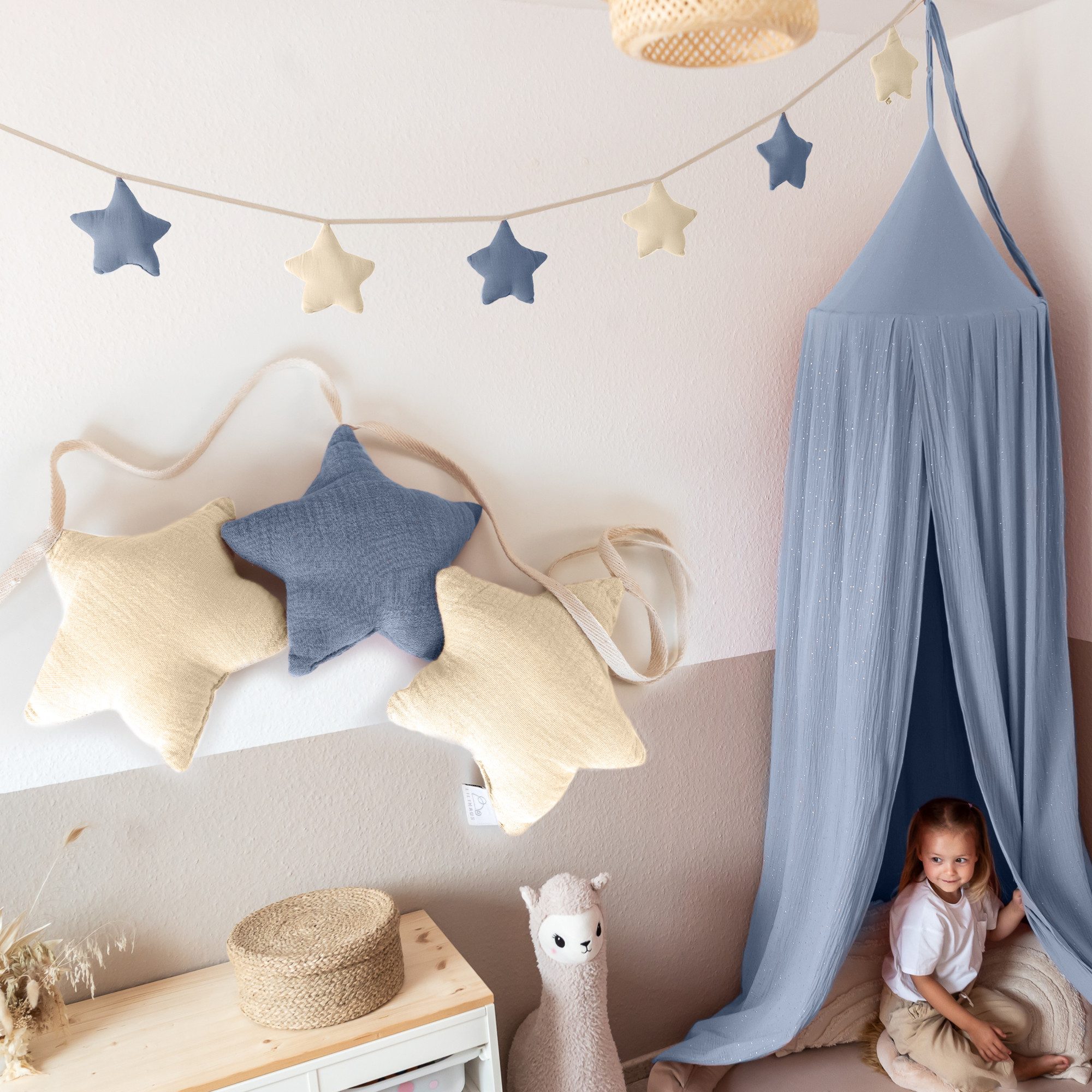 lilimaus Wimpelkette Sternenkette für Kinderzimmer - handgenähte Stoff-Girlande, handgefertigte Stoff-Girlande ca. 300 cm - Wimpel oder Sterne