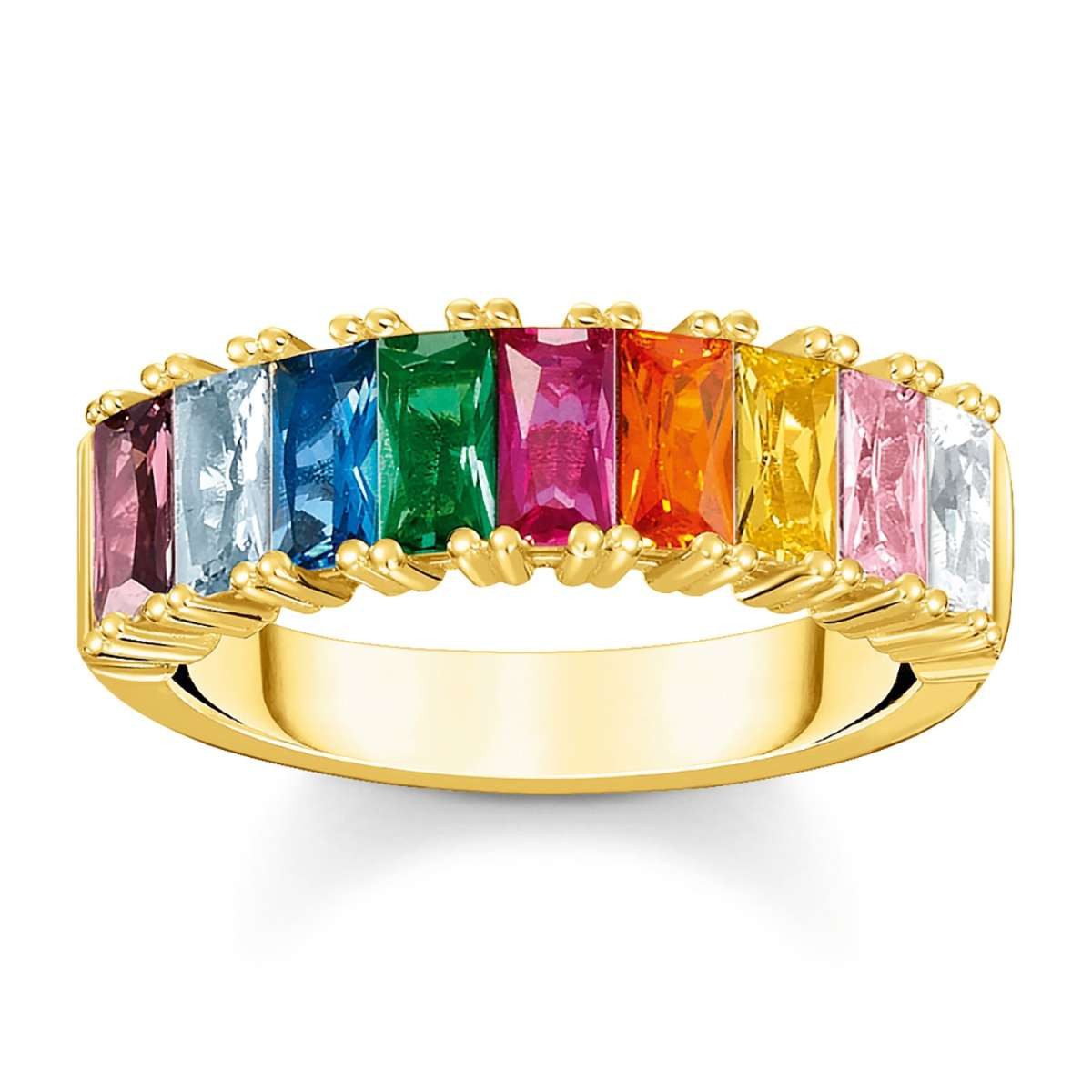 THOMAS SABO Silberring TR2404-996-7, für Damen-Ring Goldfarben Bunte Steine
