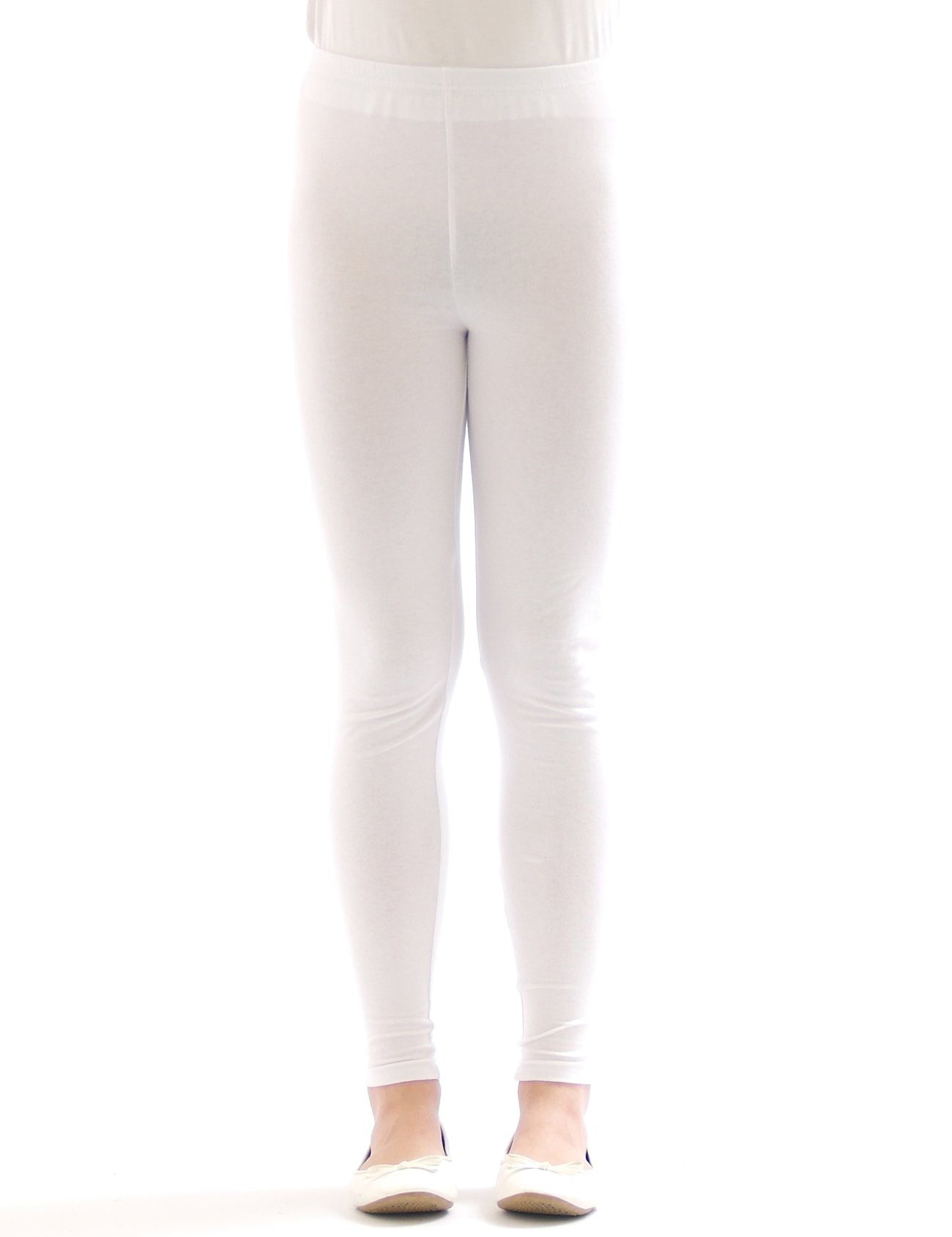 SYS Leggings Kinder Mädchen Leggings Weiss Hose blickdicht lang aus Baumwolle