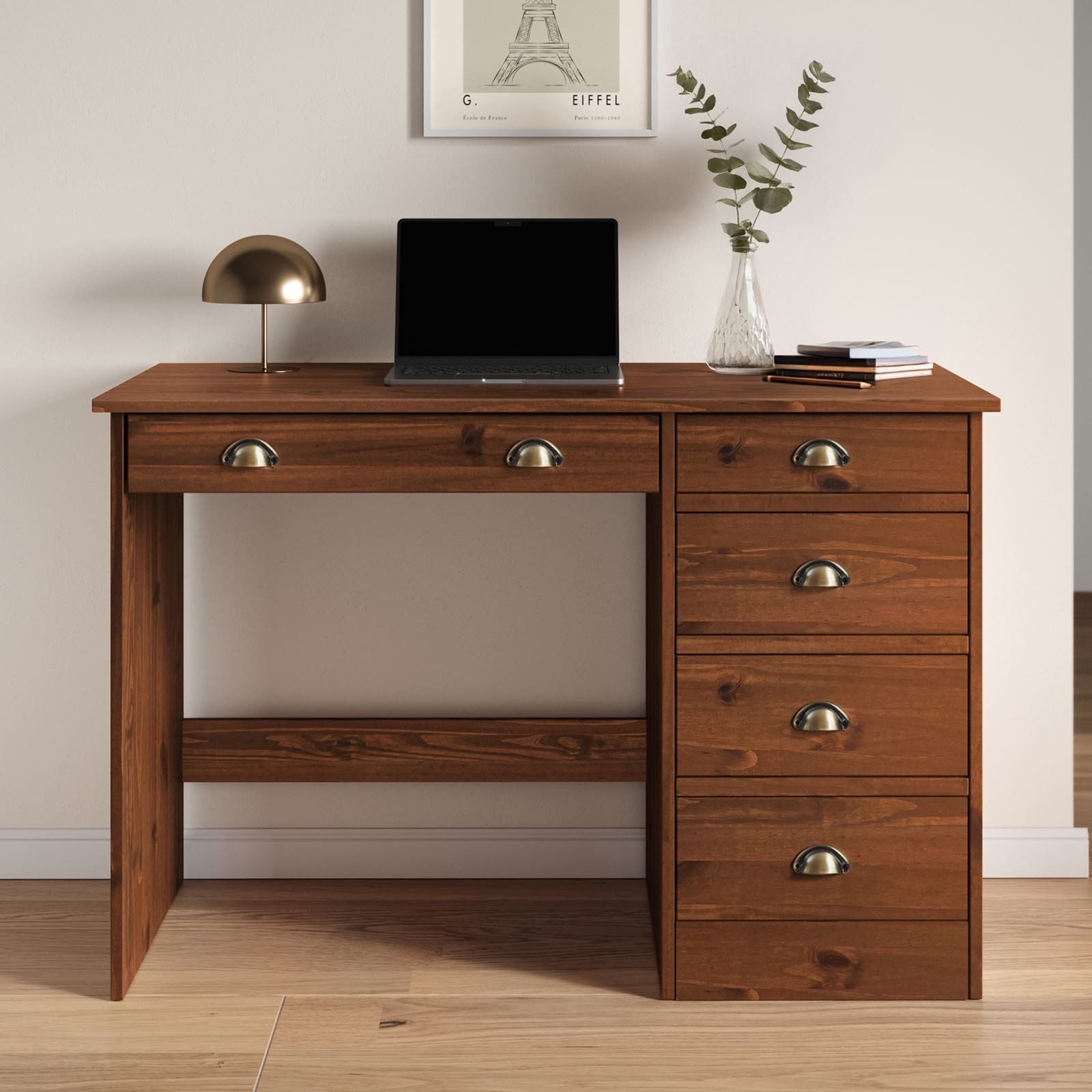 IDIMEX Schreibtisch LANA, Bürotisch mit 5 Schubladen Landhausstil Massivhol günstig online kaufen