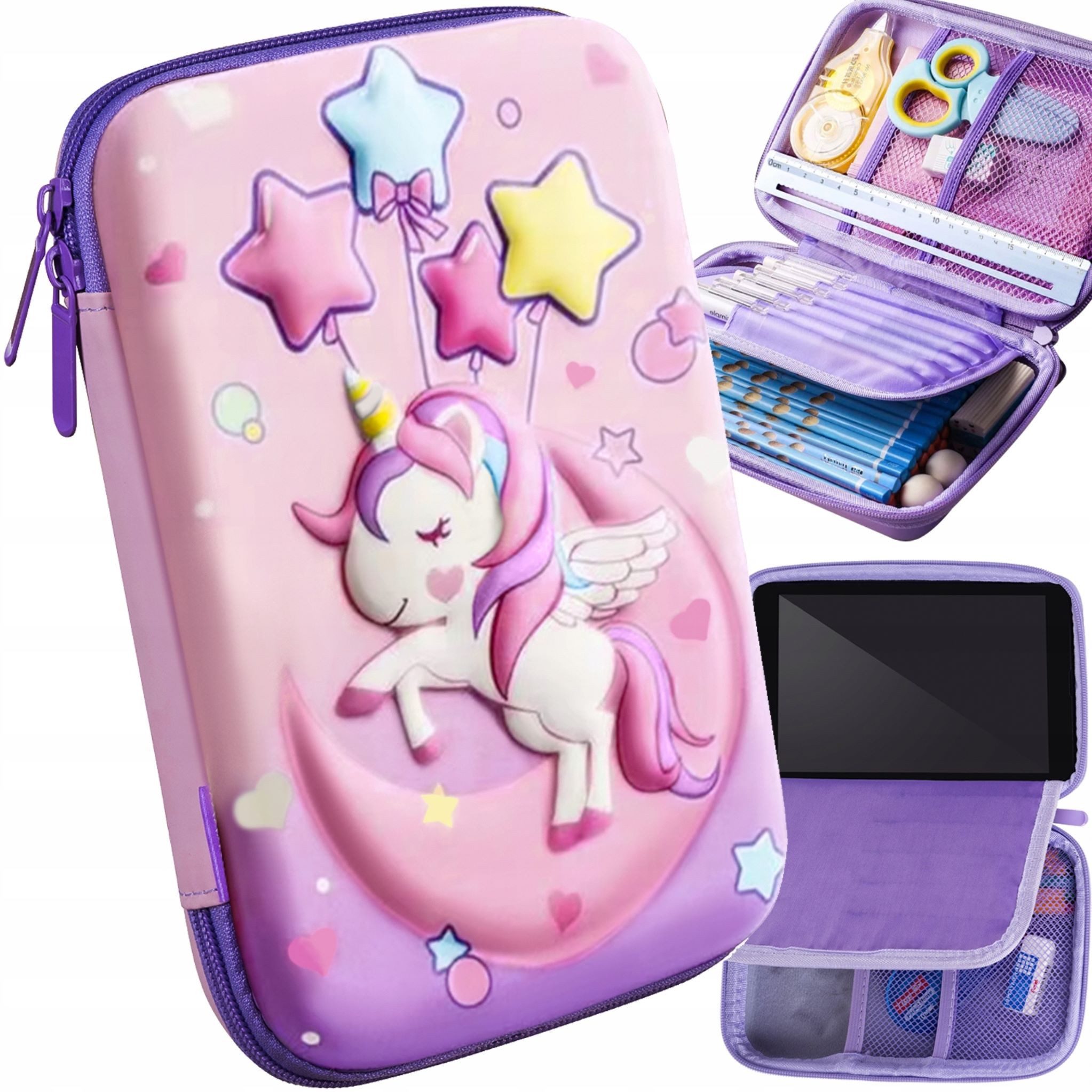 Federtasche Schulmäppchen Einhorn 3D Rosa Organizer 3in1 - Ideal für Schule