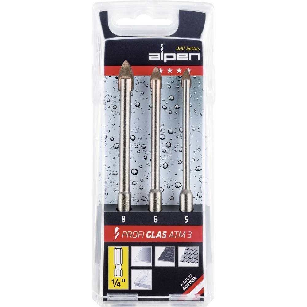 Alpen Fliesenbohrer Profi Glas, Hartmetall-Glasbohrer-Set 1/4″ (6.3 mm 0028900003100