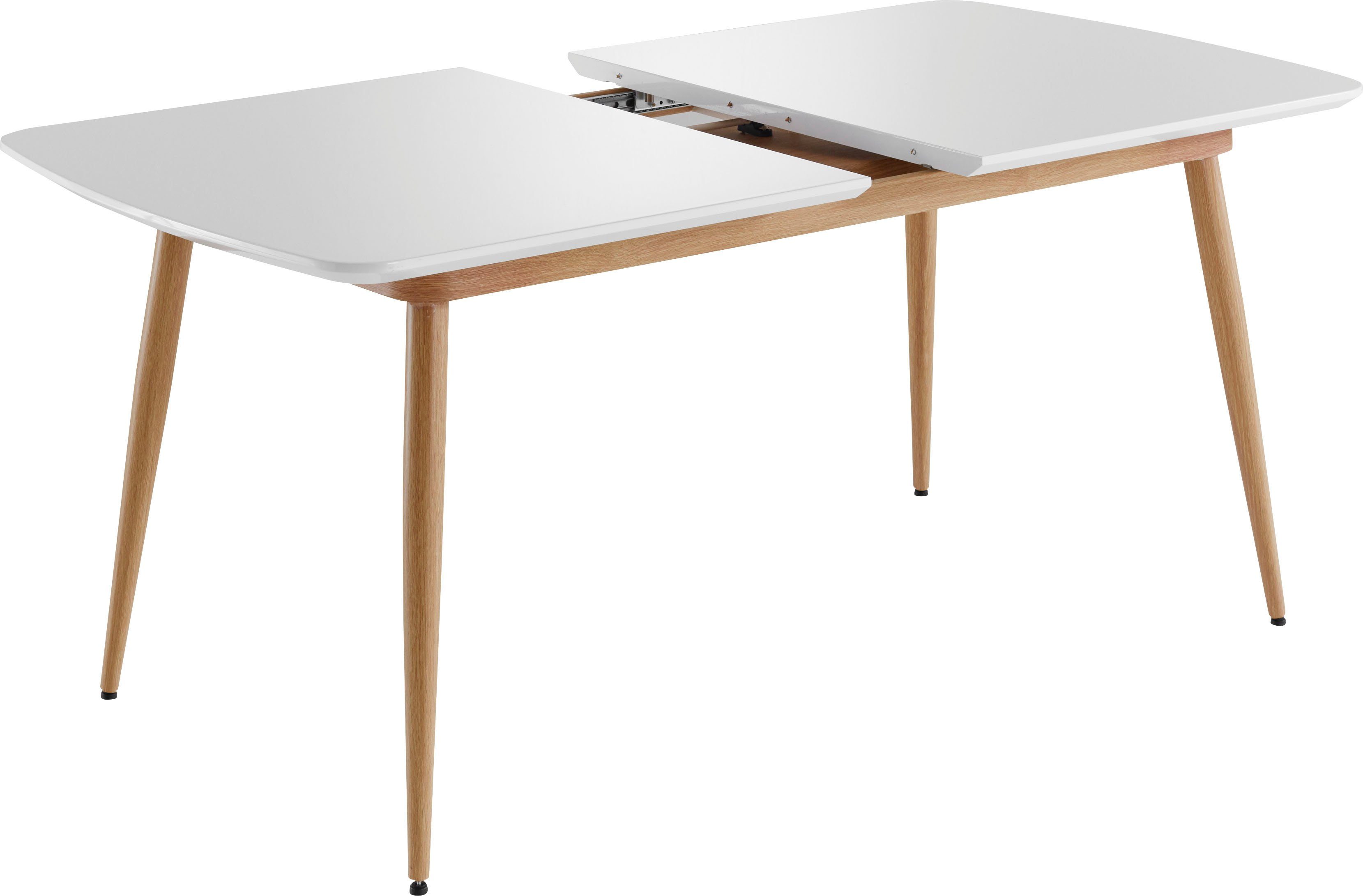cm, bis Esstisch 160 (1-St), Bozen Tischplatte INTER-FURN Metallgestell ausziehbar Weiß Lack, 200