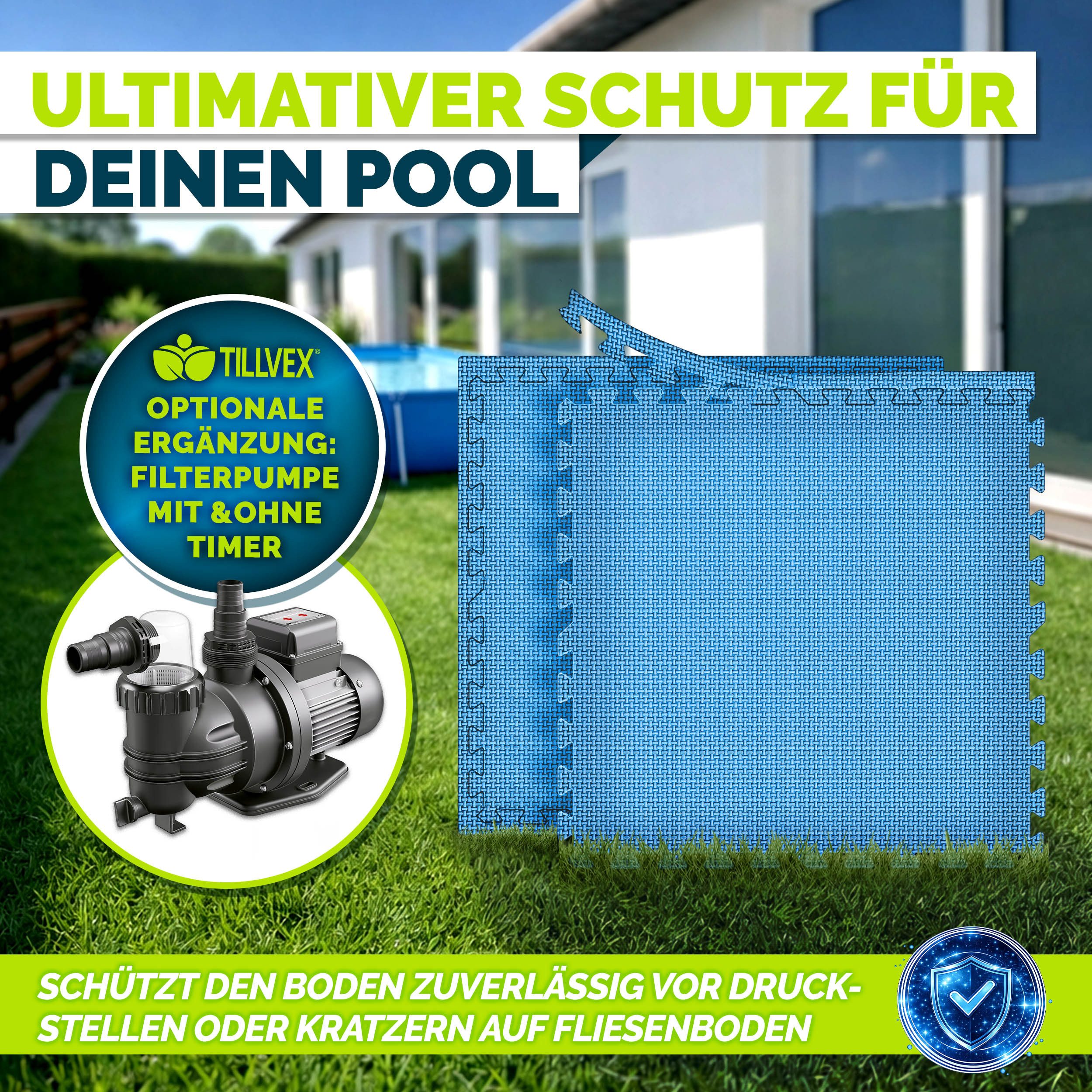 tillvex Pool-Bodenschutzfliese tillvex® Poolbodenmatten Matten für Pool Bodenschutzmatte Bodenmatte, Poolunterlage Bodenschutz Matten wärmeisolierend Untergrund – Bild 5 von 5
