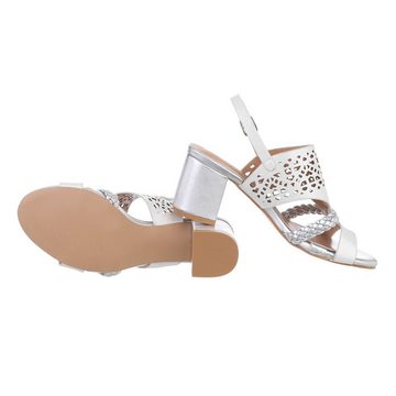 Ital-Design Damen Abendschuhe Party & Clubwear Sandalette Blockabsatz Sandalen & Sandaletten in Silber