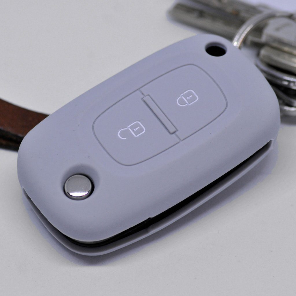 mt-key Schlüsseltasche Autoschlüssel Softcase Silikon Schutzhülle Grau, für Renault Kangoo Smart Forfour Clio III Twingo Mercedes Benz Citan