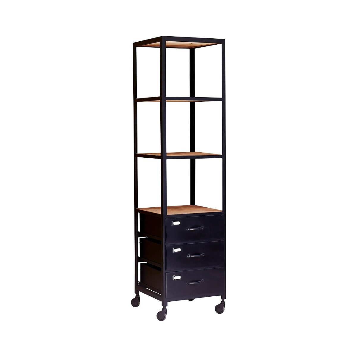 Tikamoon Bücherregal Industriel Hochschrank aus Mangoholz und Metall