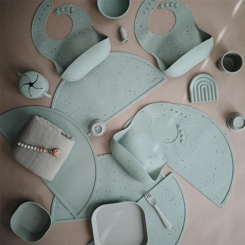 Mushie Platzset Tischset Cambridge Blue Confetti, Silikon BPA-frei Tischunterlage