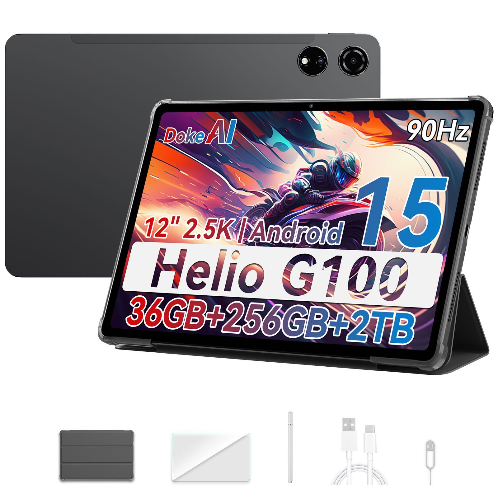 blackview Mega3, 2.5K FHD, 12" incl. Stift, 90Hz Tablet (12", 256 GB, DokeOS_P 4.1, 4G LTE, WiFi, 2025, 2.5K, Android 15, 8800mAh, 4G LTE, 50MP, Helio G100)