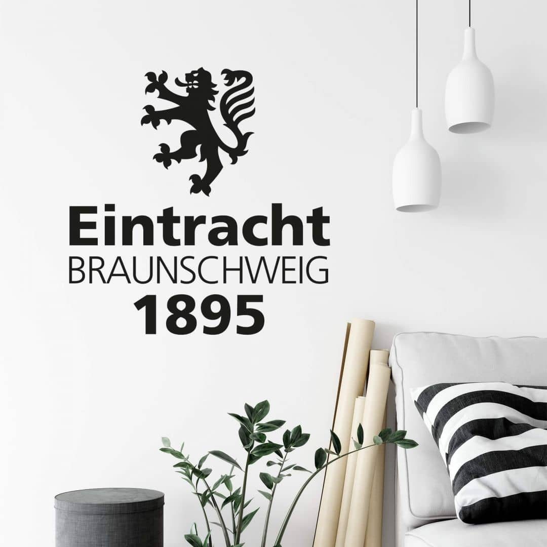Eintracht Braunschweig Wandtattoo Fußball Wandsticker Eintracht Braunschweig 1895 Schriftzug Löwe, Wandbild selbstklebend, entfernbar