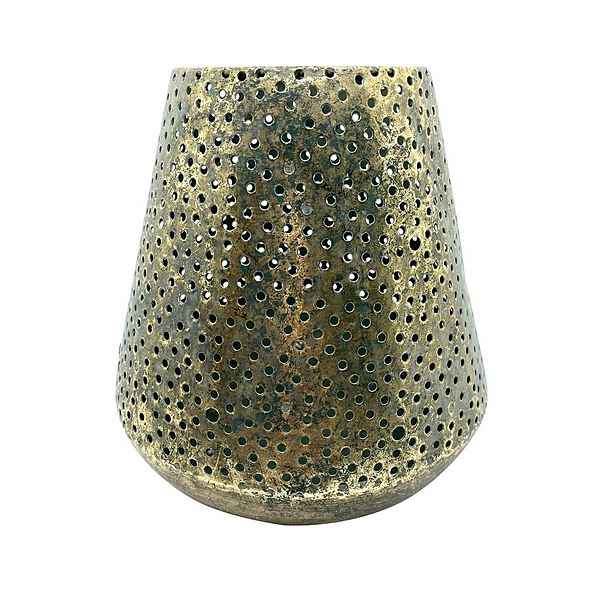Parts4Living Windlicht Metall Kerzenhalter Teelichthalter mit schönem Lochmuster konisch gold antik gebürstet 17x17 cm, im stilvollen Design