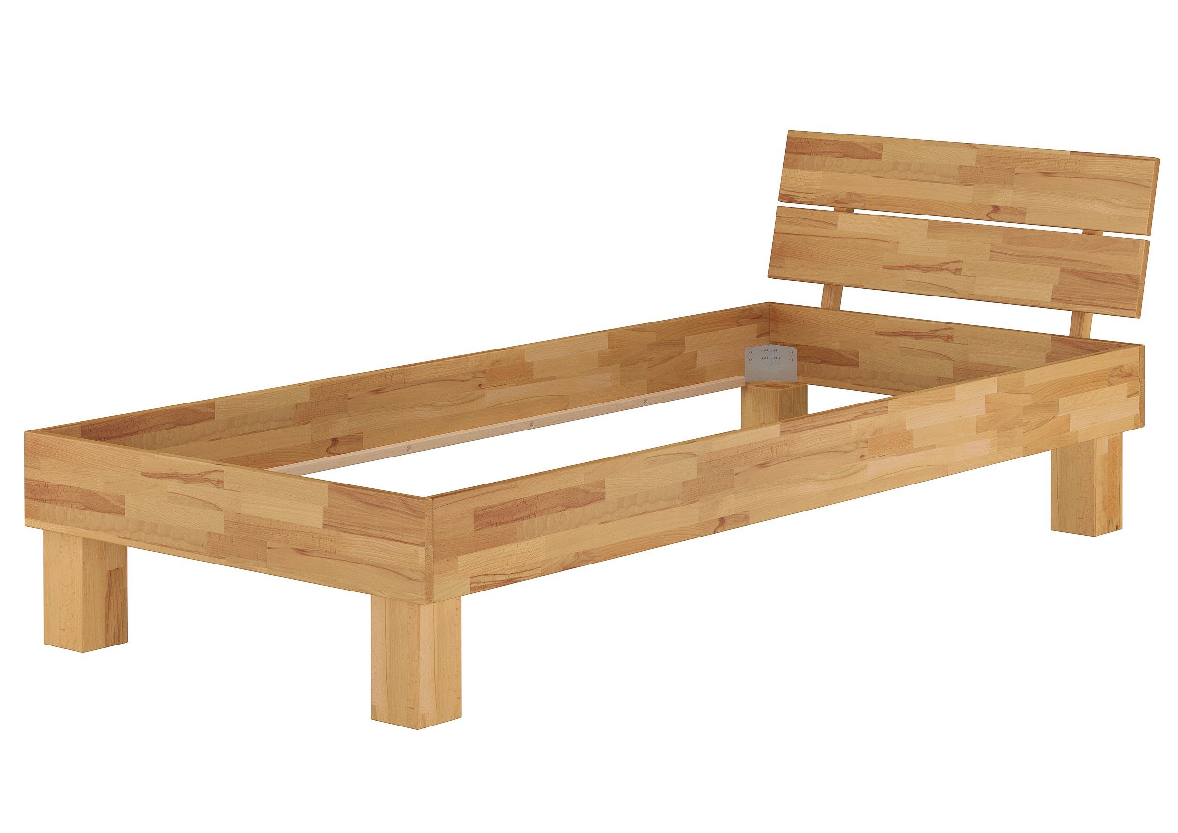 ERST-HOLZ Bett Einzelbett Buche massiv 100x200 mit Rost, Buchefarblos lackiert