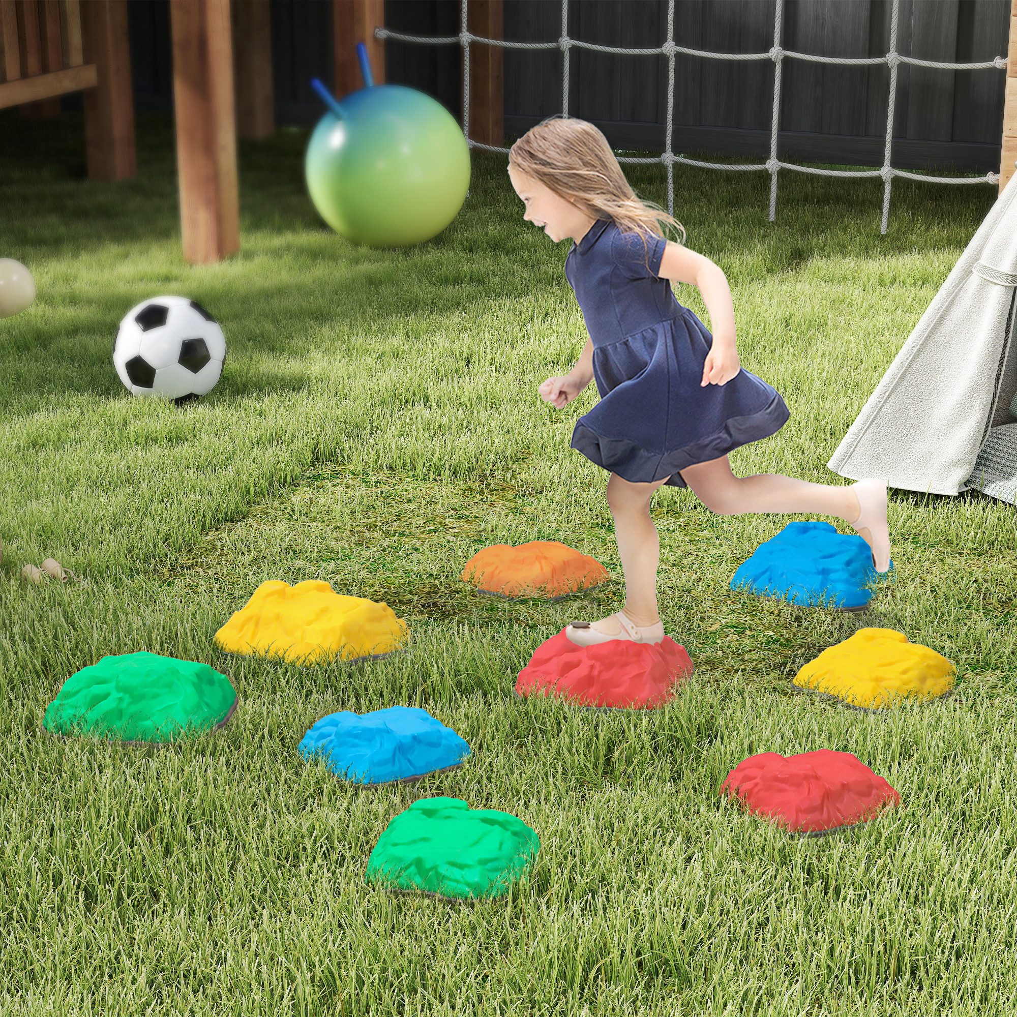 AIYAPLAY Stapelspielzeug Flusssteine, 9-tlg. Balanciersteine, Stapelbar & Rutschfest, (Stapelsteine, 9-tlg), bis 80 kg Belastbar, für 3-8 Jahre Kinder, Bunt