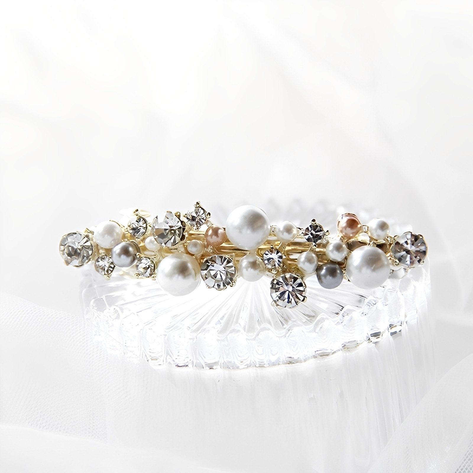 The Beauty House Haarspange Elegante Haarklammer mit Perlen & Strass Haarkamm Haarschmuck, Luxus-Haarclip, Brautschmuck, Hochzeit, Party & festliche Anlässe