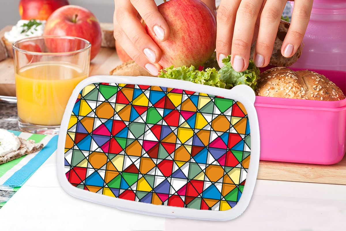 Lunchbox Brotdose Kunststoff, Kinder, Erwachsene, Glas - (2-tlg), Kunststoff Geometrie Brotbox Mädchen, Snackbox, rosa MuchoWow für Gestaltung, -