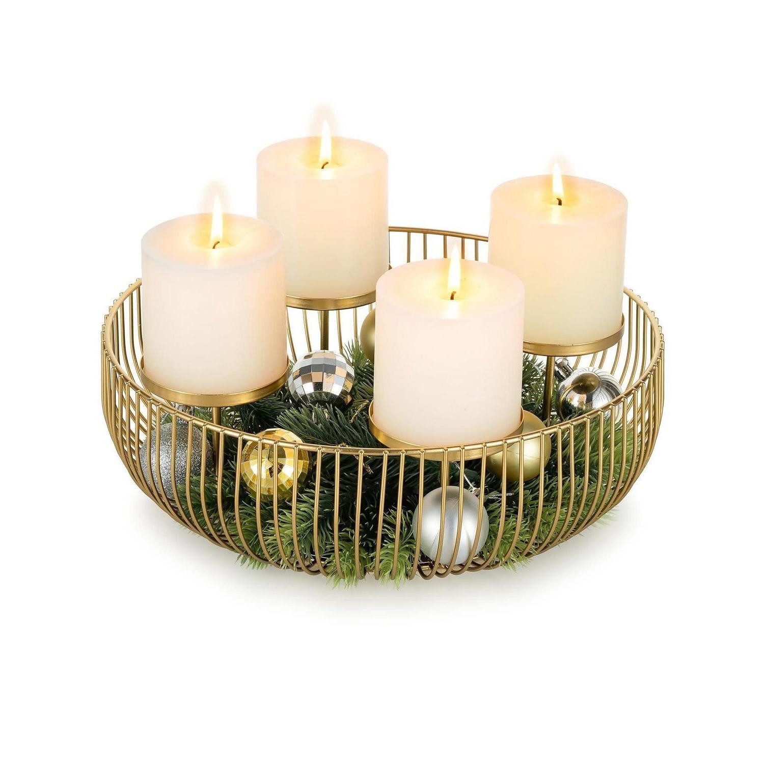 LuxusKollektion Adventskranz Adventskranz Metall Gold 30cm Rund Gestell