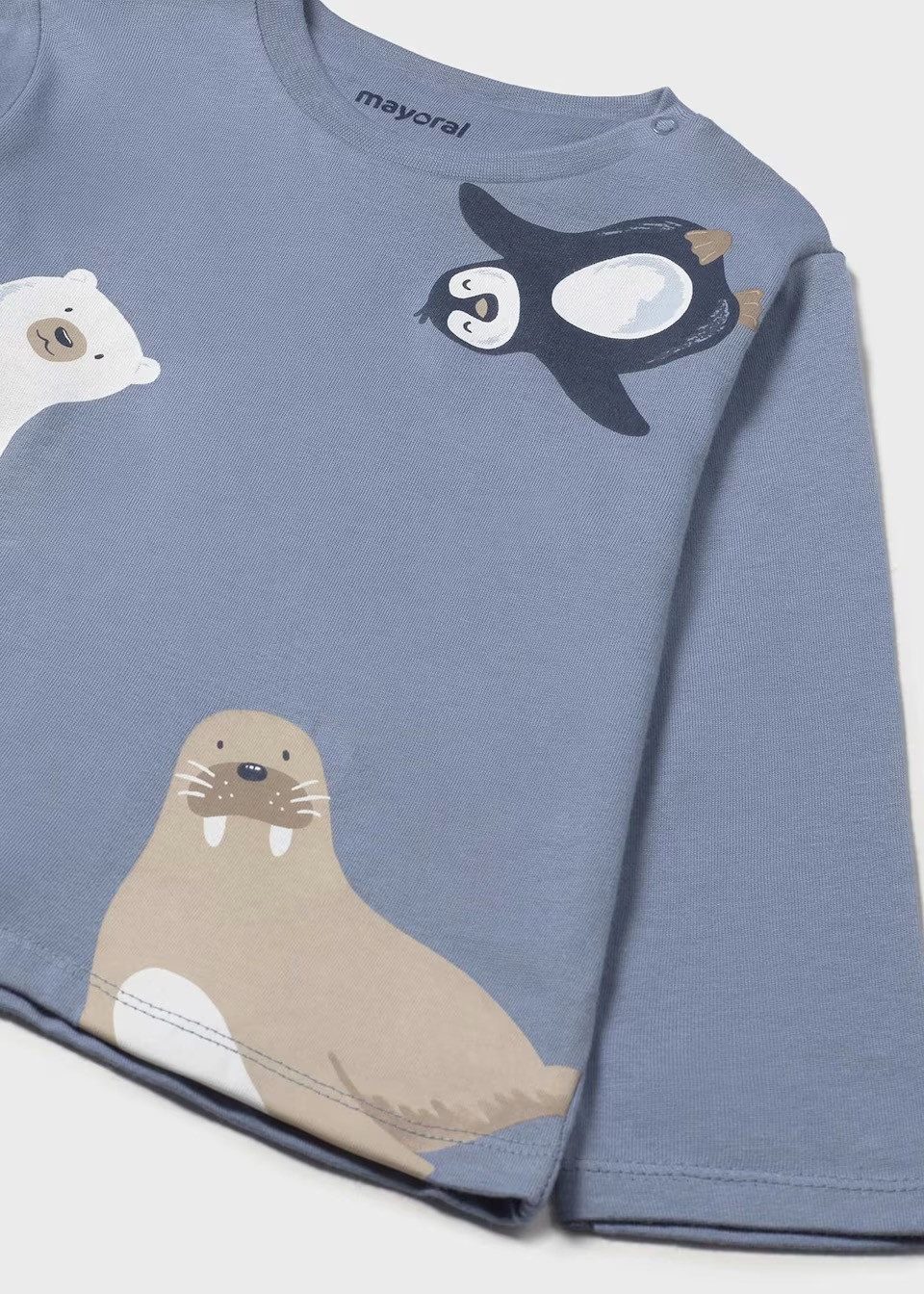 Mayoral Langarmshirt Langarmshirt Blau mit Print & Druckknöpfen (206161)