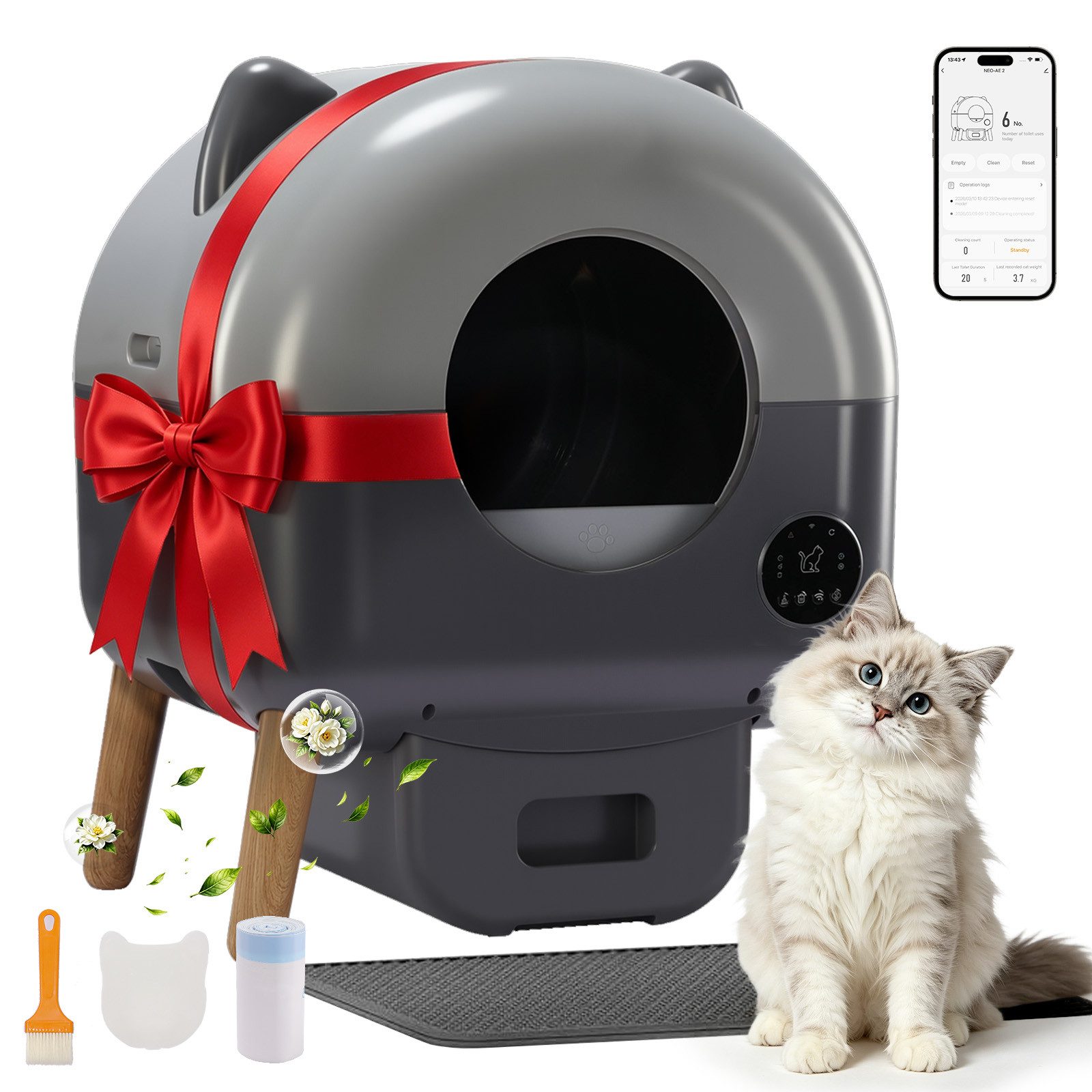 GTPLAYER Katzentoilette Katzenklo Selbstreinigend, 66L Automatisches Katzenklo, Mit App-Steuerung & Infrarotsensor, Anti-Einklemmung