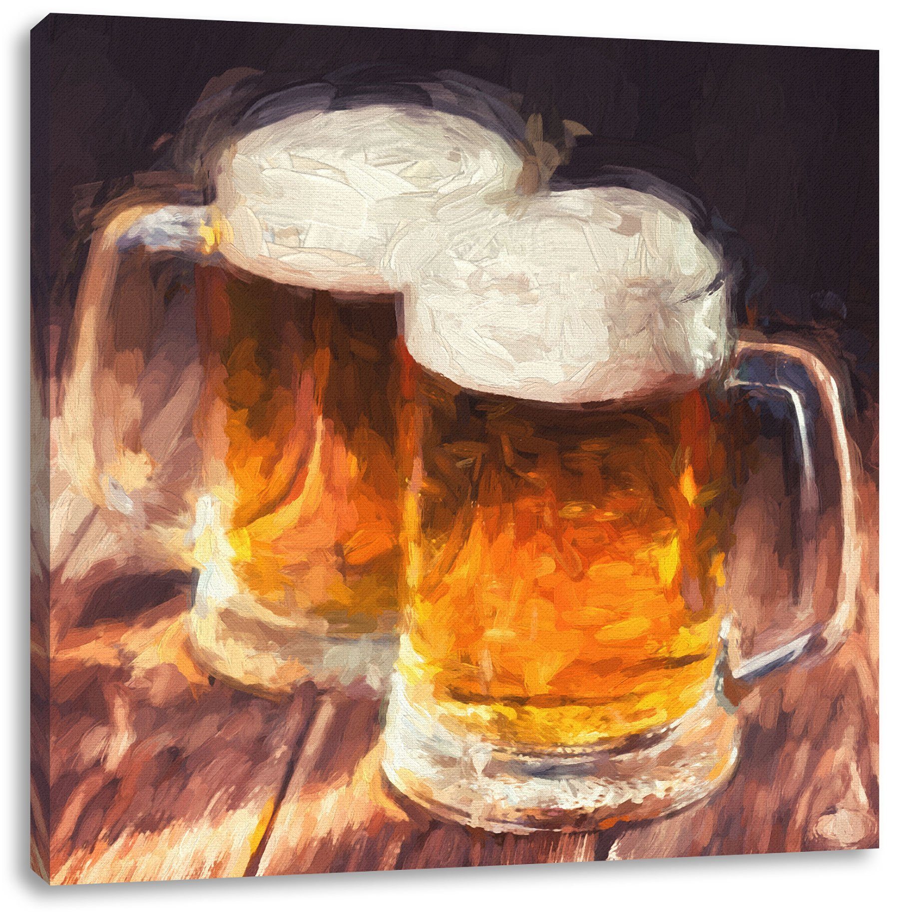 Pixxprint Leinwandbild Zwei Maßkrüge Bier, Leinwandbild bespannt, inkl. Bier Maßkrüge Zackenaufhänger (1 Zwei fertig St)