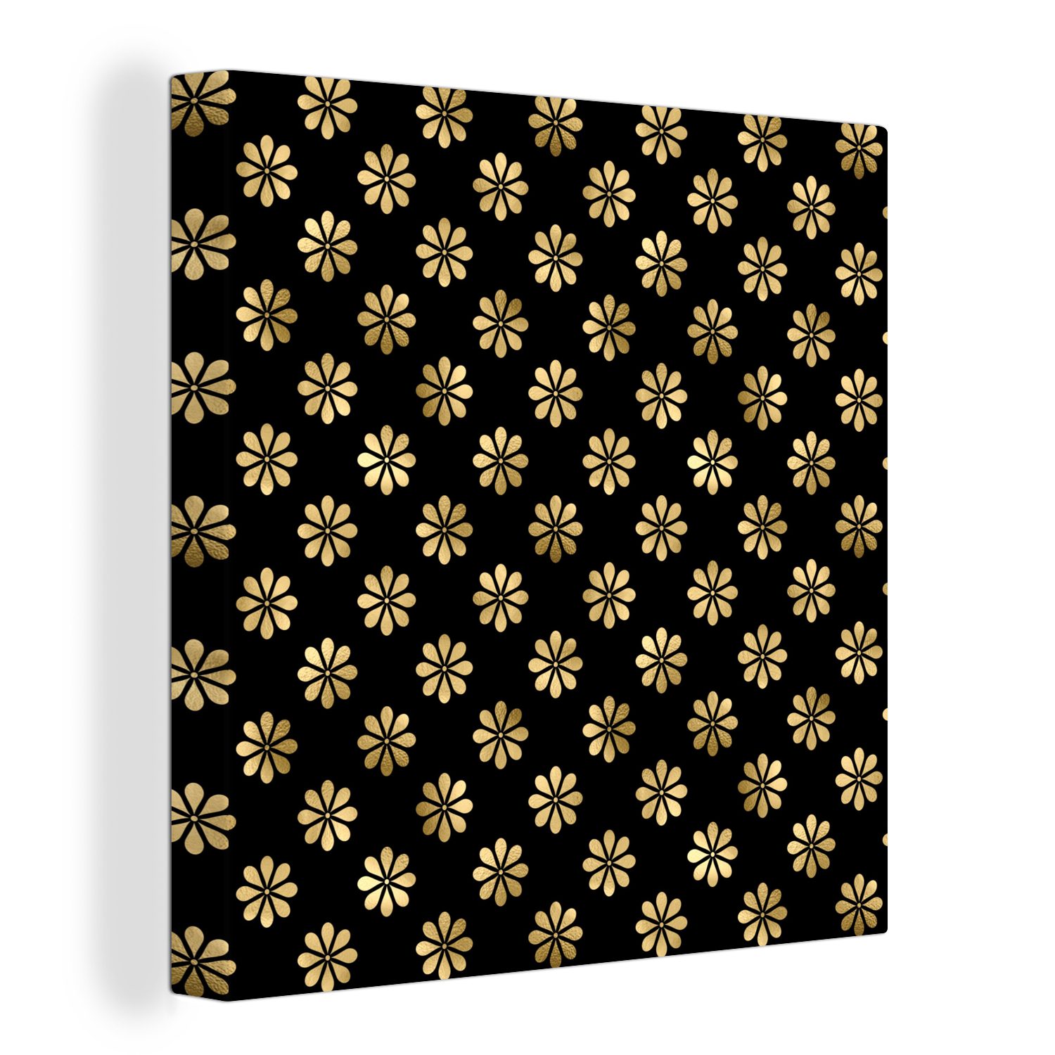 OneMillionCanvasses® Leinwandbild Muster - Blumen - Gold, (1 St), Leinwand Bilder für Wohnzimmer Schlafzimmer