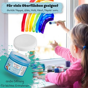 CreaTek Fingerfarbe Fingerfarben-Set Leuchtend & Auswaschbare Farben & Qualitätspinsel, 24 Teilig - 100% Ungiftig