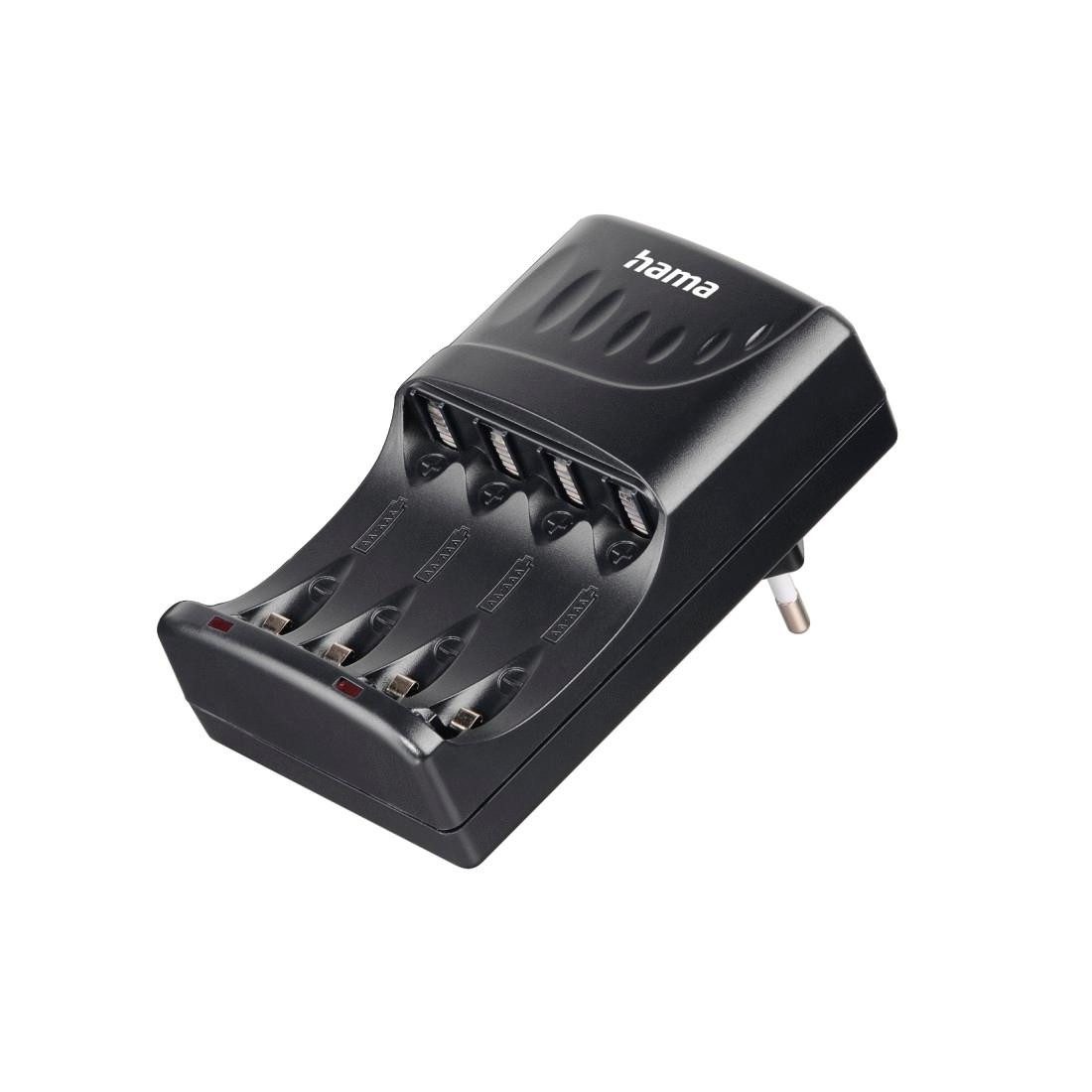 Hama Akku Ladegerät für Batterien geeignet für Typ AA und AAA NiCd/NiMH Akku-Ladestation (2100 mA, 4-Schacht, integrierter Timer und Verpolungsschutz)
