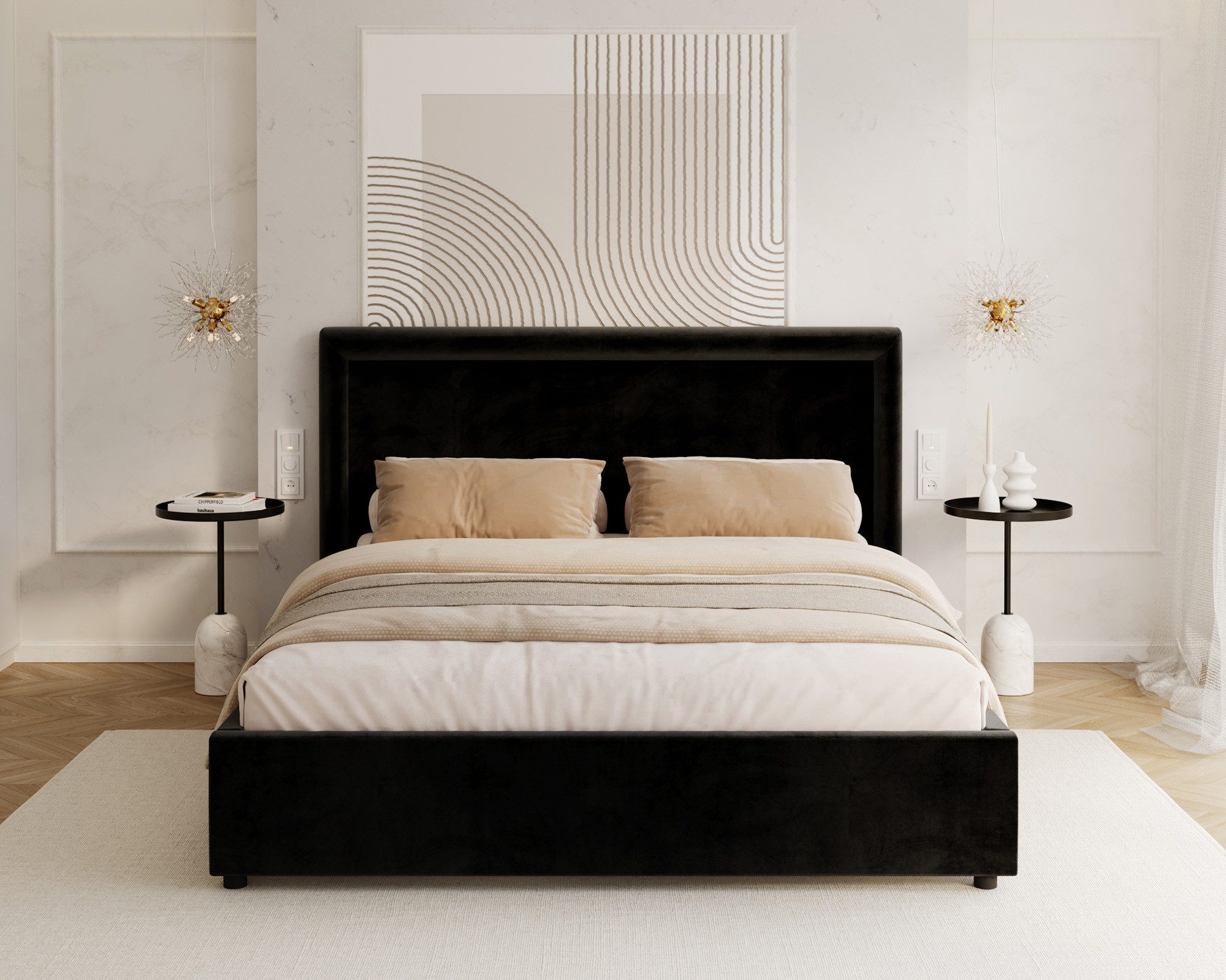 thematys Polsterbett mit Bettkasten & Lattenrost - Stauraum 120x200–180x200cm - Samt / Cord (Optional mit 28 cm H3/H4 Taschenfederkern oder 23 cm Taschenfederkern-Matratze H2, hydraulisches Stauraumbett)