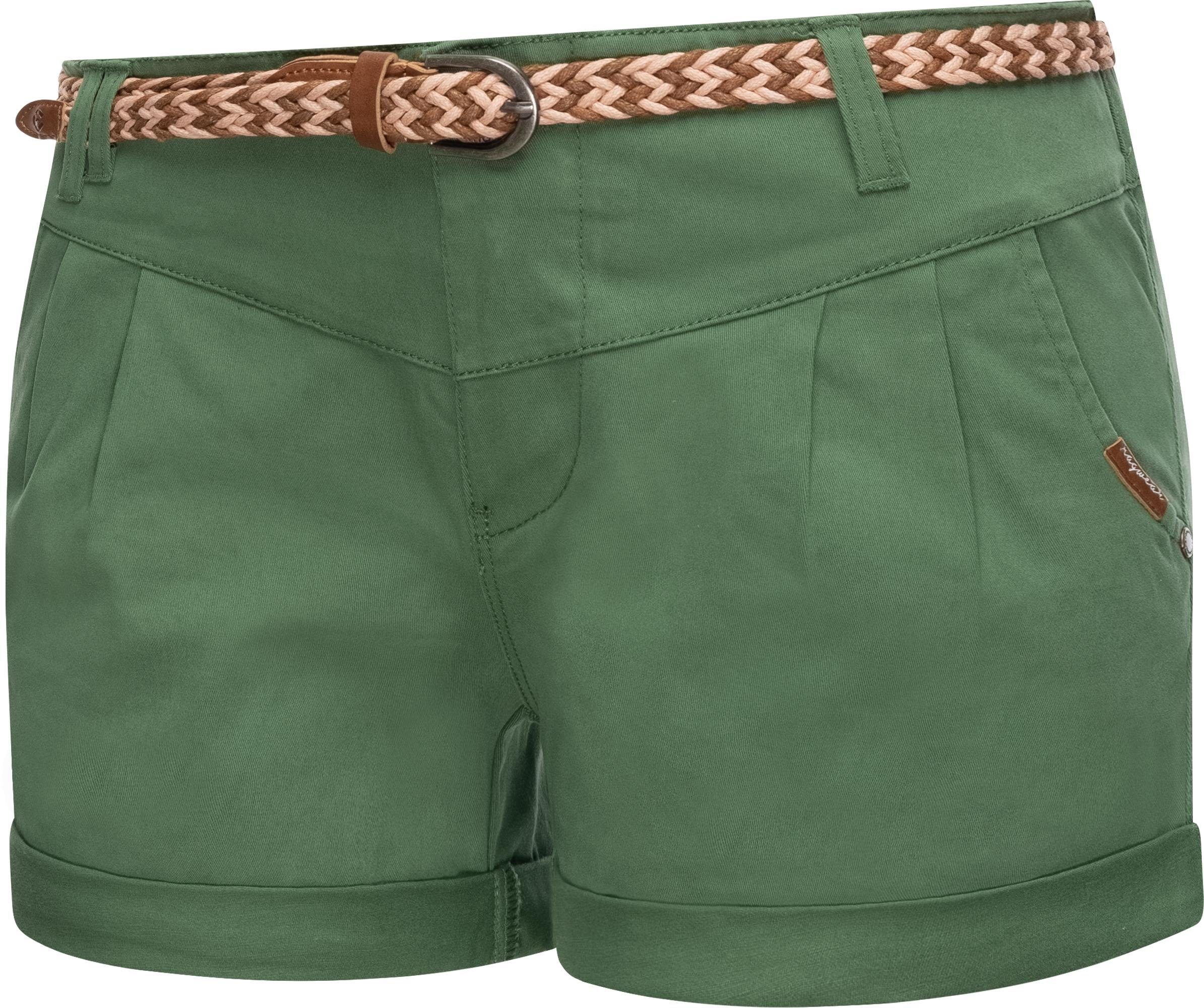 Ragwear Shorts Heaven B (2-tlg) leichte Hotpants mit hochwertigem Flechtgürtel grüngelb