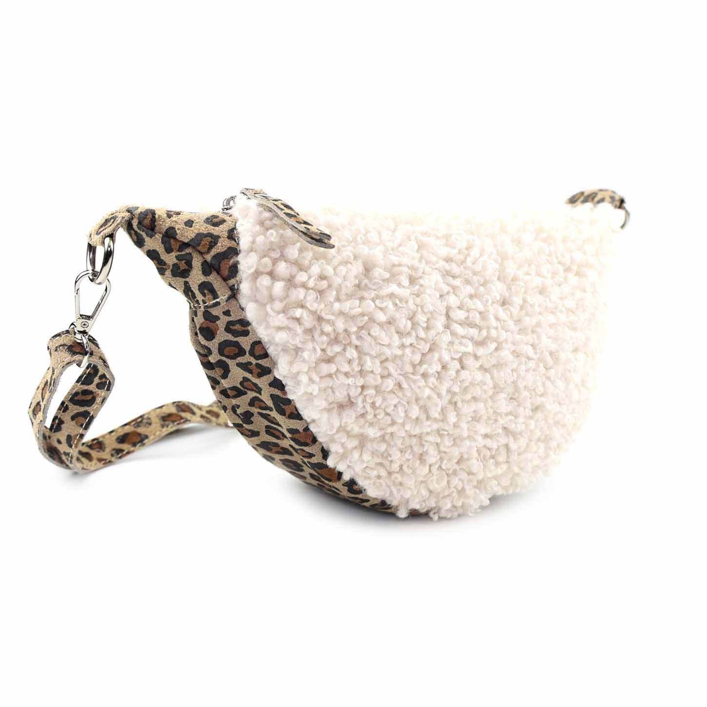 ITALYSHOP24 Schultertasche Made in Italy Damen Teddy Fell Tasche Leo Muster Cross Over Body Bag, Umhängetasche Brusttasche Handytasche Gürteltasche Animal Print Plüsch