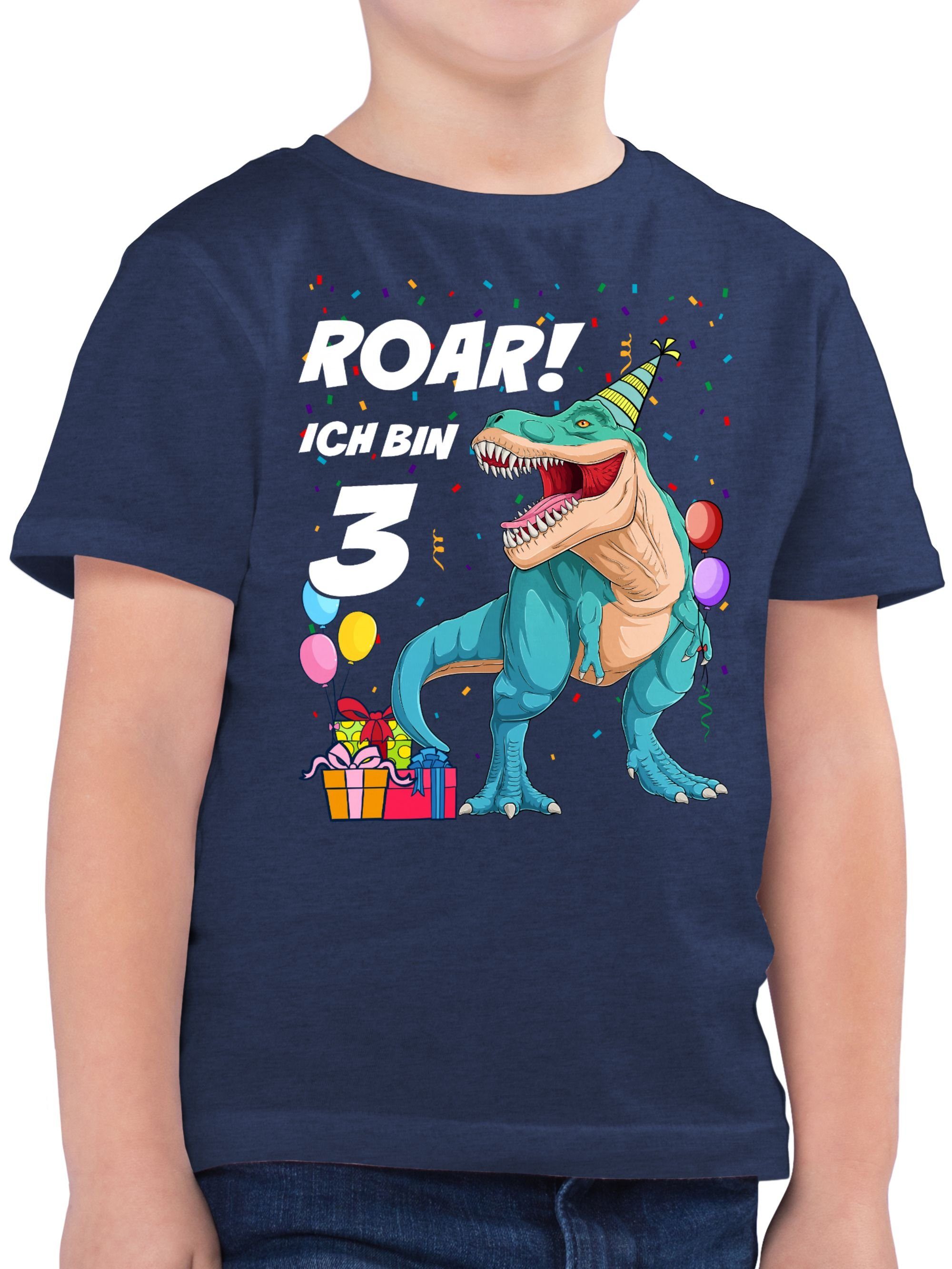 Shirtracer T-Shirt Ich bin 3 Jahre - T-Rex Dinosaurier Dino 3. Geburtstag 02 Dunkelblau Meliert | T-Shirts