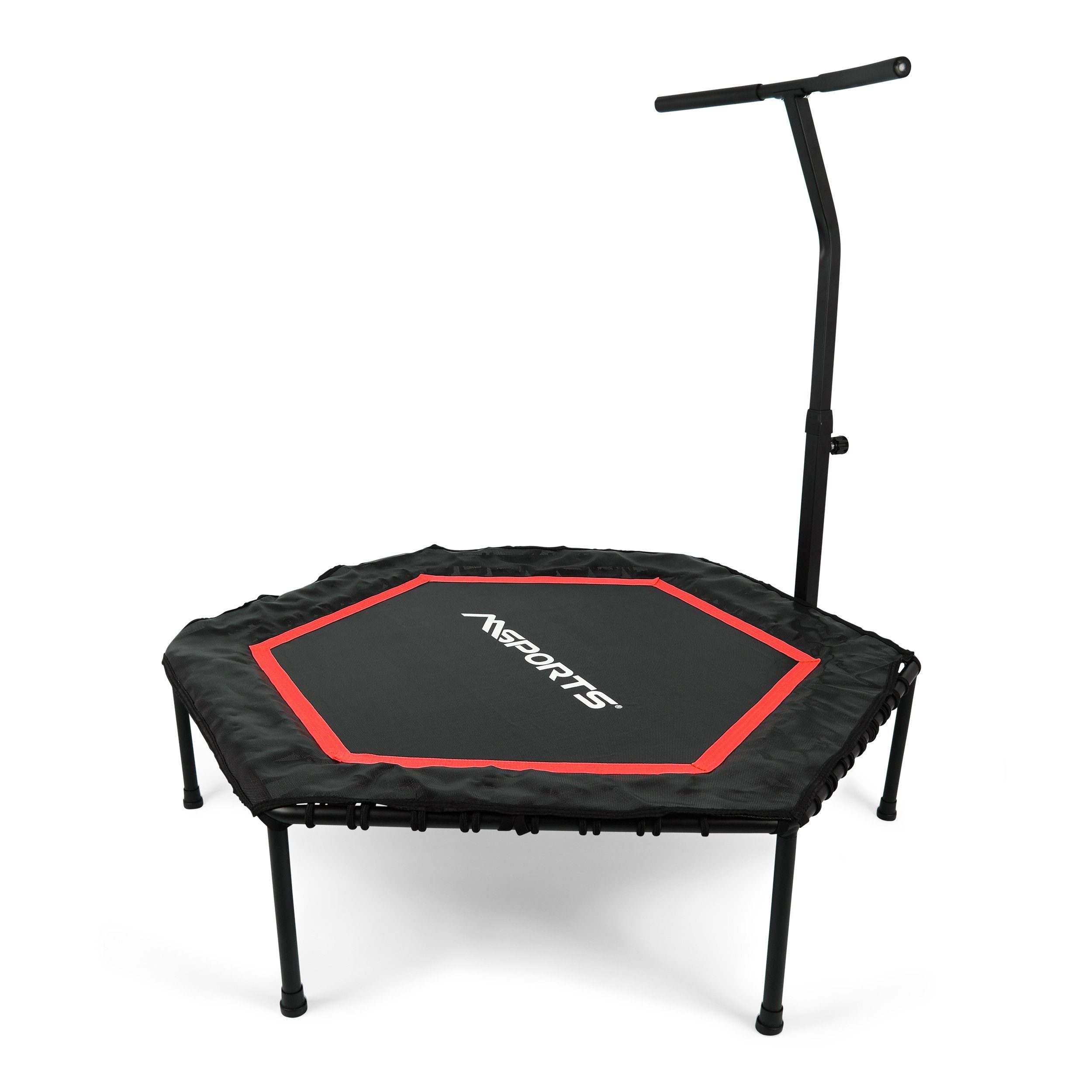 MSports® Fitnesstrampolin Fitness Trampolin mit Klappfunktion und Haltestange für Indoor und Outdoor, mit Höhenverstellung 150 kg Belastbarkeit Rot