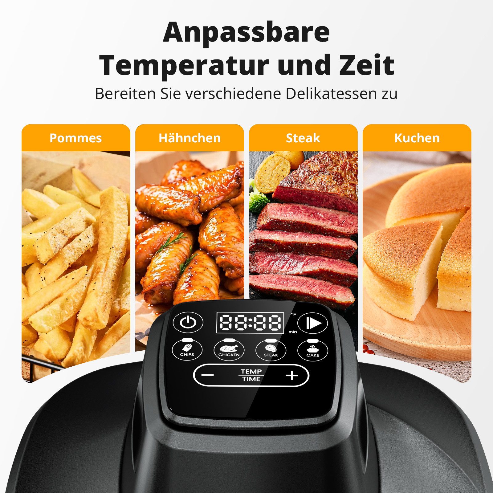 Airmsen Heißluftfritteuse 1500W airfryer mit 360° Sichtfenster & 4 Programme, 1500 W, Ohne Öl,Dual-Kapazitätsdesign mit 4,5L + 1,2L,Abnehmbares Design