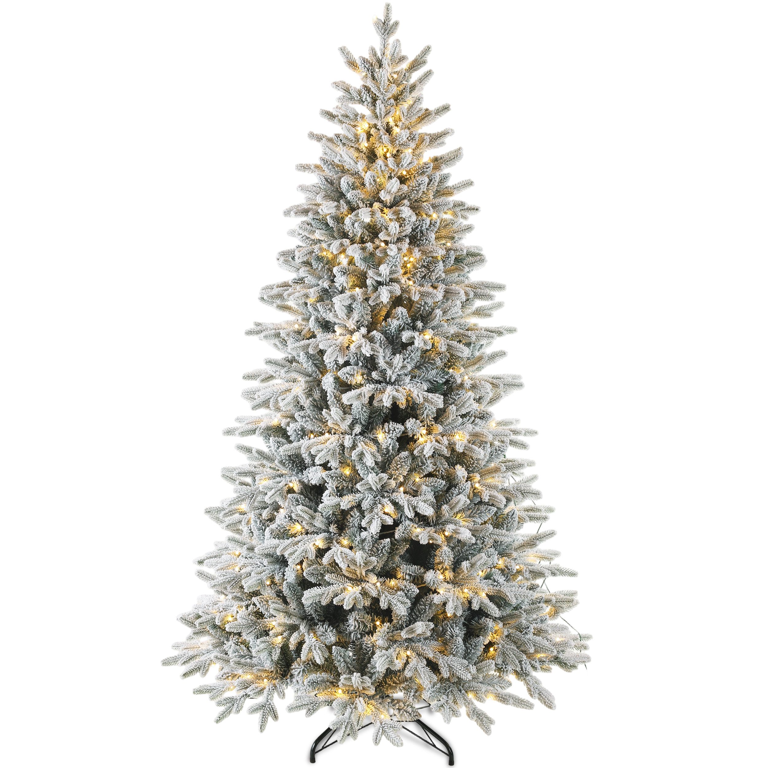 WHEELYOU Künstlicher Weihnachtsbaum 210 cm – Schneebedeckt (Flocking), PVC/PE, 320 LED-Lichter, Nordmanntanne, tannenbaum künstlicher weihnachtsbaum mit beleuchtung christmas tree