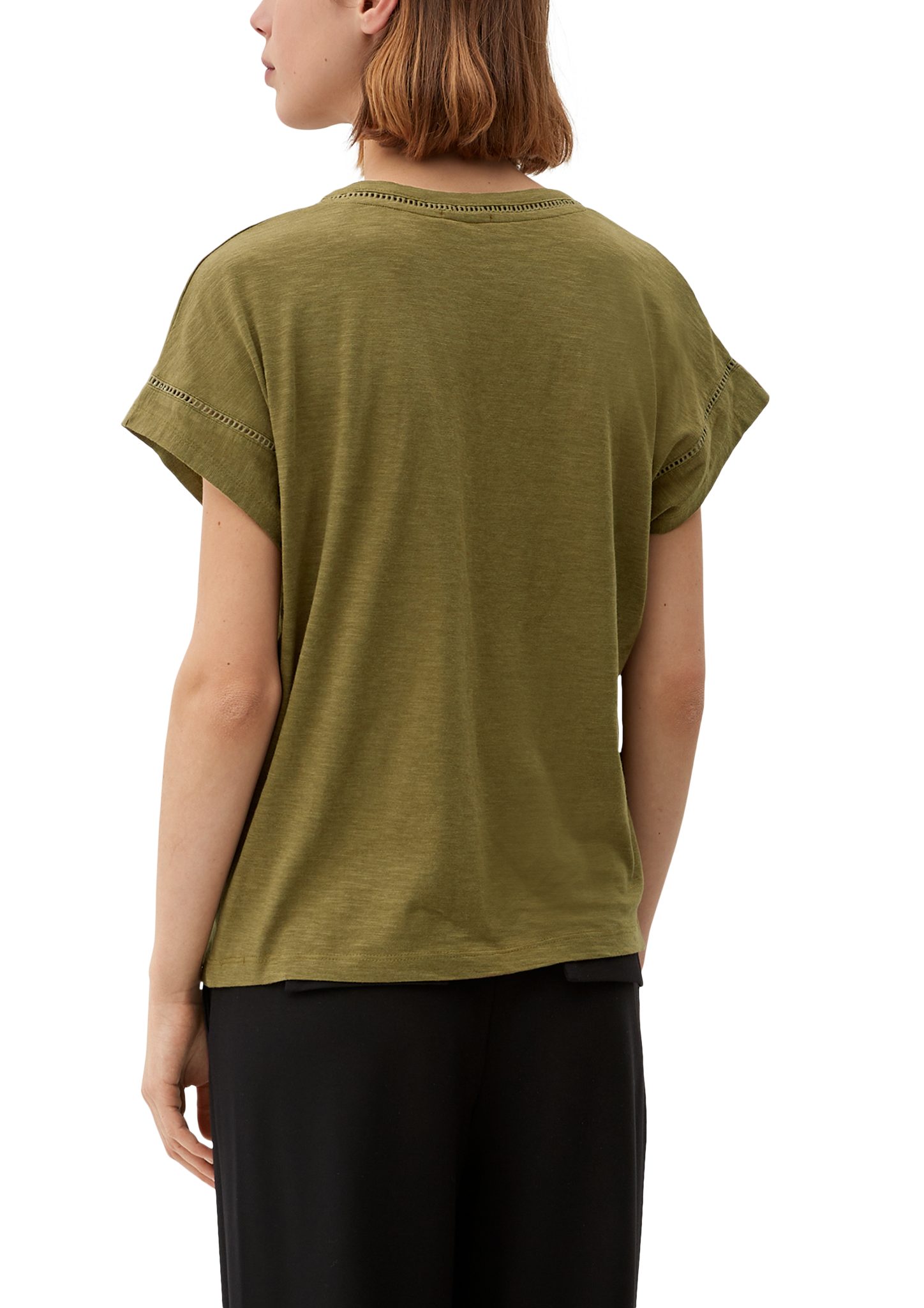 Kurzarmshirt Zierborte mit s.Oliver Zierborte olivgrün T-Shirt