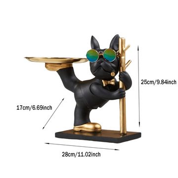 HYTIREBY Tierfigur Bulldogge Skulptur Deko, Bulldogge Tablett Deko, (1 St), Geschenk für Wohnzimmer, Eingangsbereich, Büro, Schreibtischdekoration
