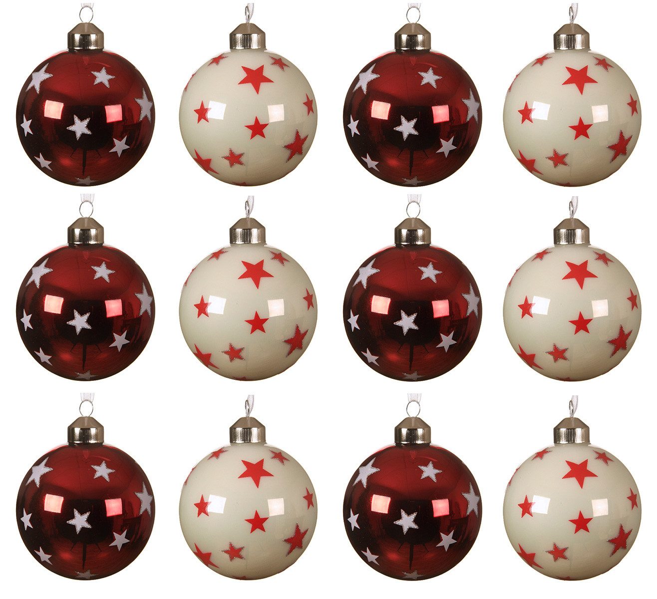 Kaemingk Weihnachtsbaumkugel, Weihnachtskugeln Glas 8cm mit Sternen Muster 12er Set rot / weiß. € 41,39, (€ 3,45 pro 1 Stk).