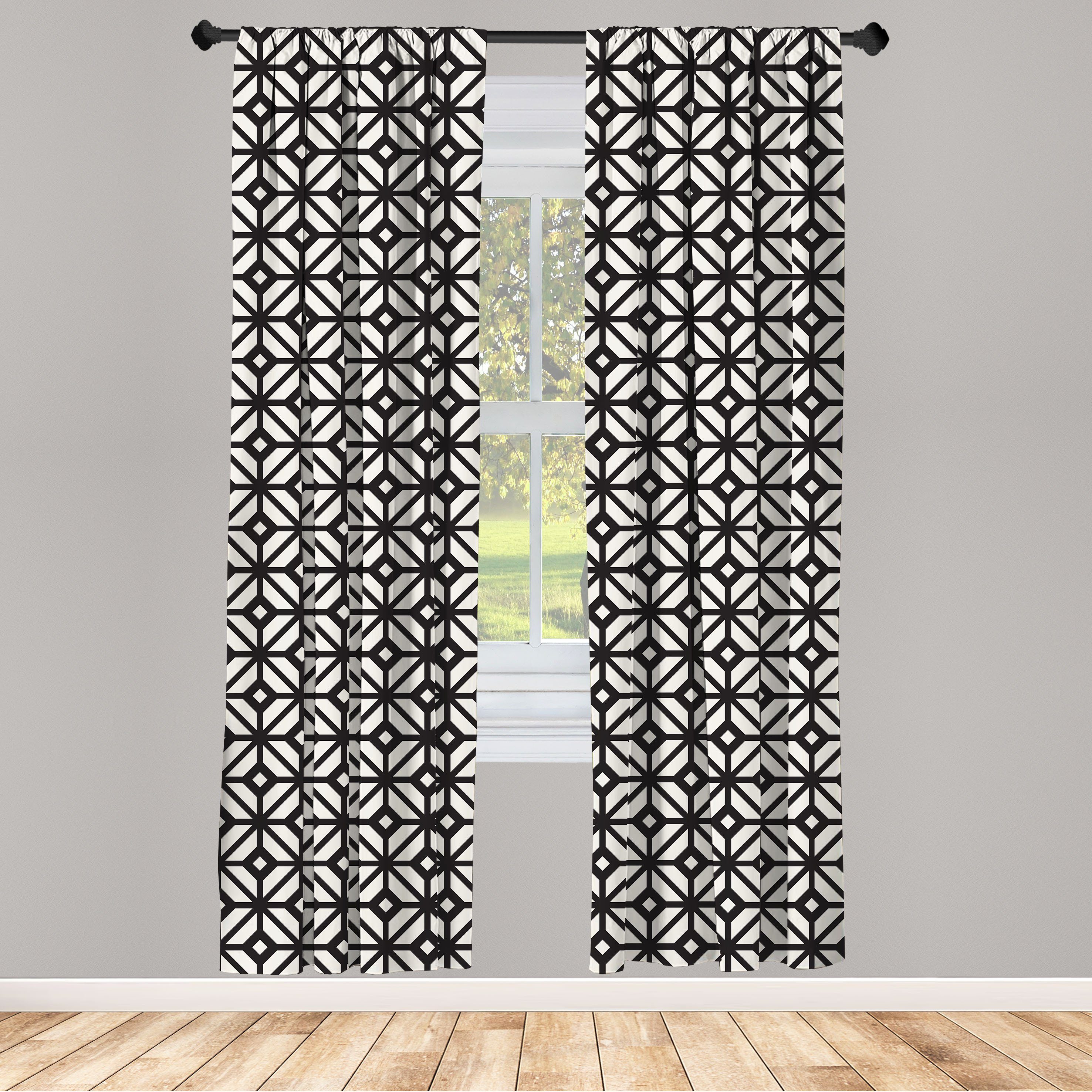 Gardine Vorhang für Wohnzimmer Schlafzimmer Dekor, Abakuhaus, Microfaser, Geometrisch Rauten Crossing Linien