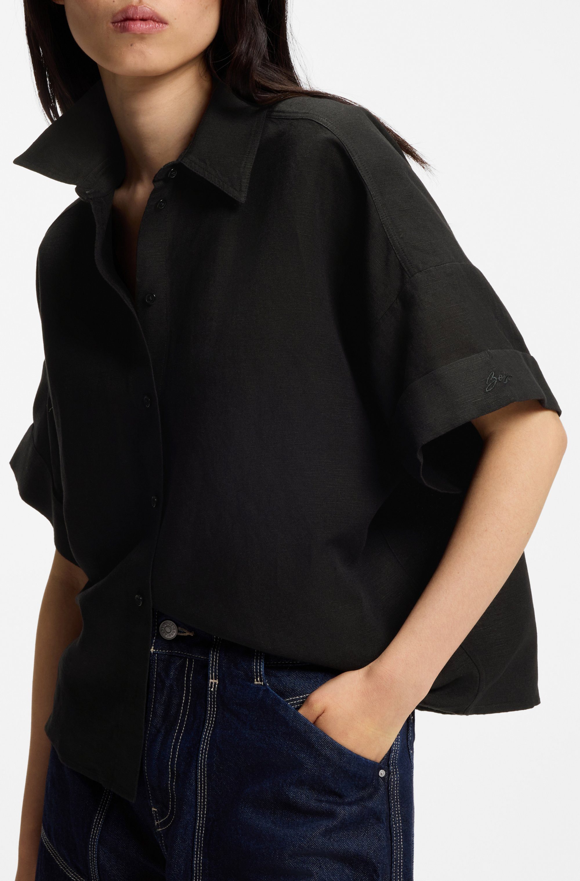 BOSS ORANGE Hemdbluse Bisenas Premium Damenmode mit Spitzkragen, Leinen-Mix günstig online kaufen