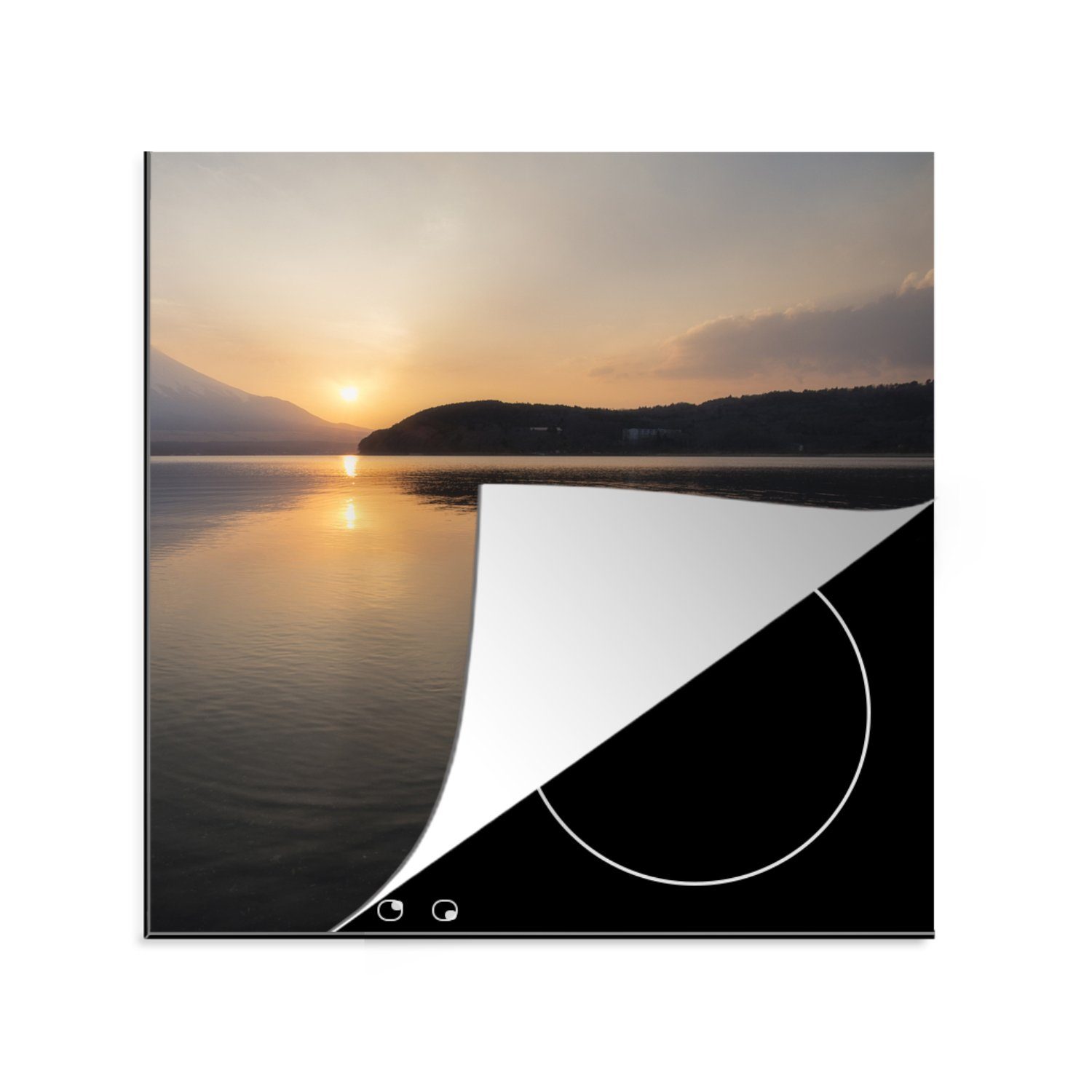 MuchoWow Herdblende-/Abdeckplatte Schwanen - See - Sonnenuntergang, Vinyl, (1 tlg), 78x78 cm, Ceranfeldabdeckung, Arbeitsplatte für küche