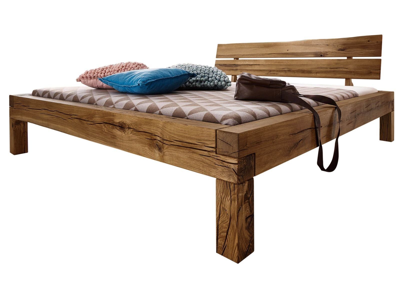 Massivmoebel24 Massivholzbett (Balkenbett Wildeiche 180x200 tabacco geölt JANGALI #412), Balkenbett Wildeiche 180x200 tabacco geölt JANGALI #412