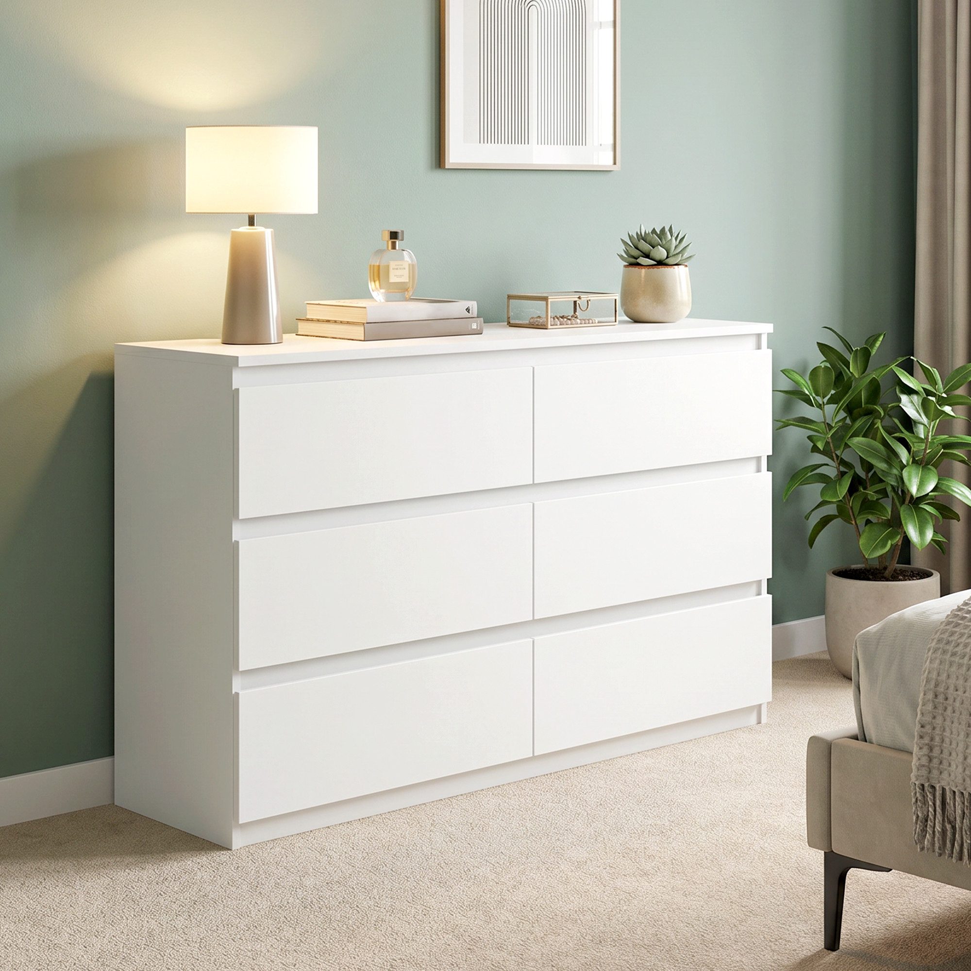 HOMCOM Kommode Sideboard mit 6 Schubladen (Schubladenschrank, 1 St., Schrank modern), für Wohnzimmer Schlafzimmer Flur Weiß, 112 x 34 x 75 cm