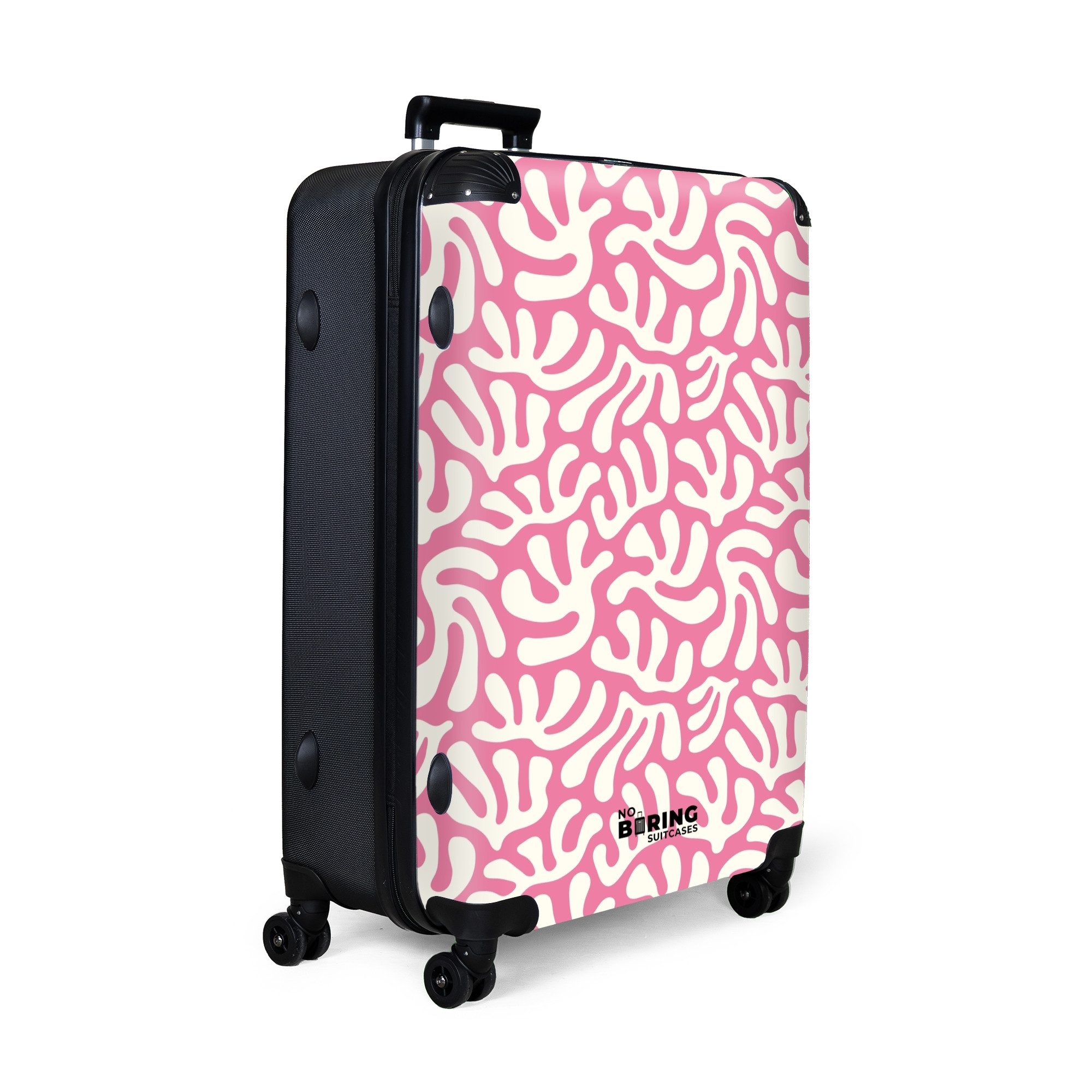 NoBoringSuitcases.com© Hartschalen-Trolley Rosa mit weißem Korallenmuster günstig online kaufen